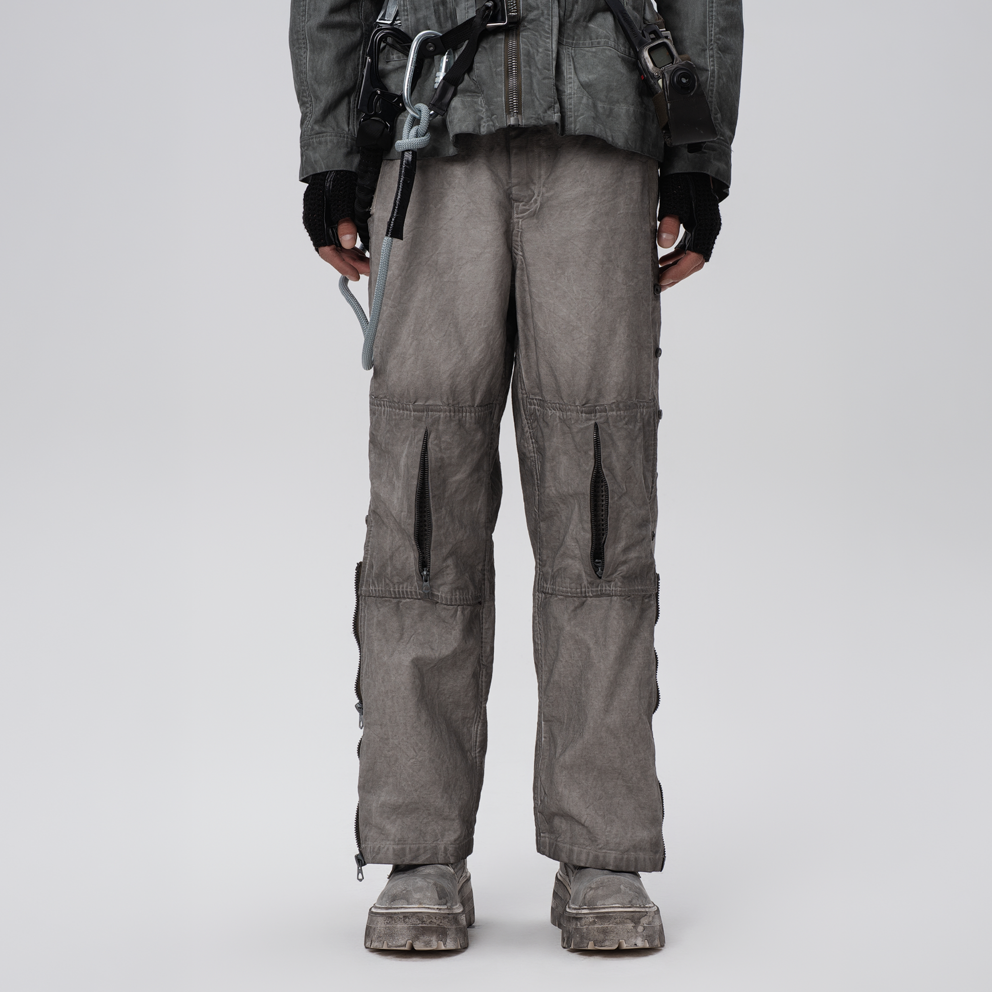 STEAM Distressed Mesh-Knee Multi-Pocket Straight-Leg Cargo Pants