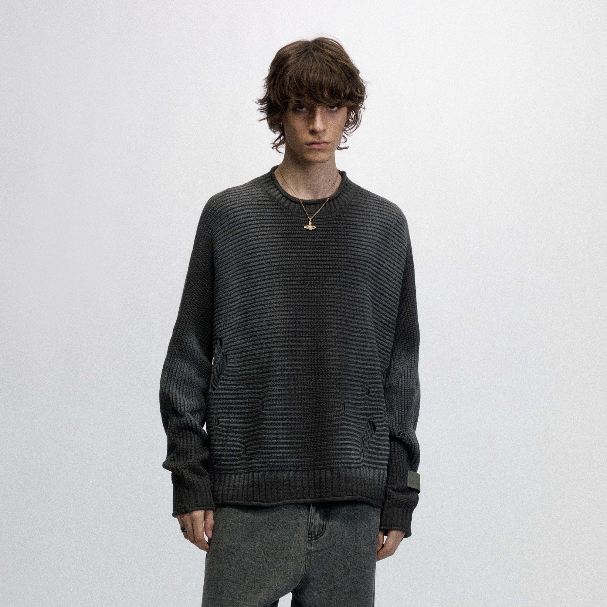 OVDY Faded Ripped Raw Edge Sweater