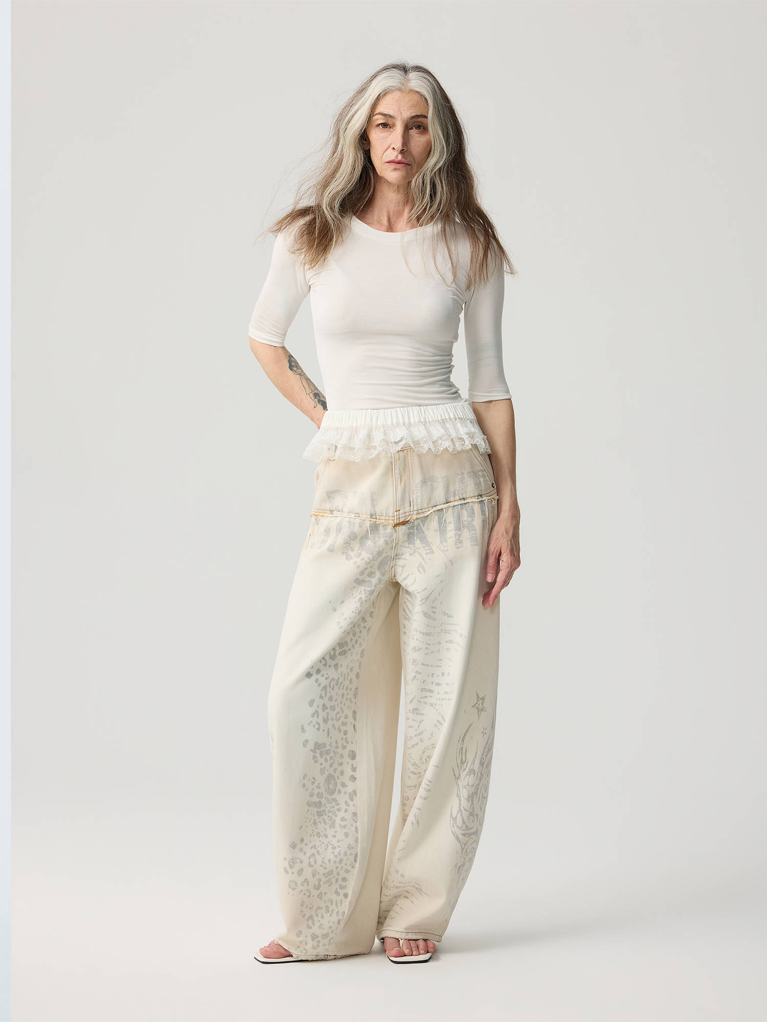 HAHAHA Wide-Leg Silver Leopard Jeans