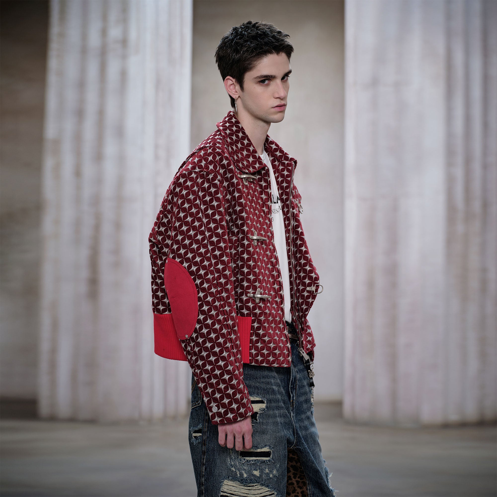 FACEONLAB Geometric Full-Print Metal Clasps Jacket, premium urban and streetwear designers apparel on PROJECTISR.com, FACEONLAB