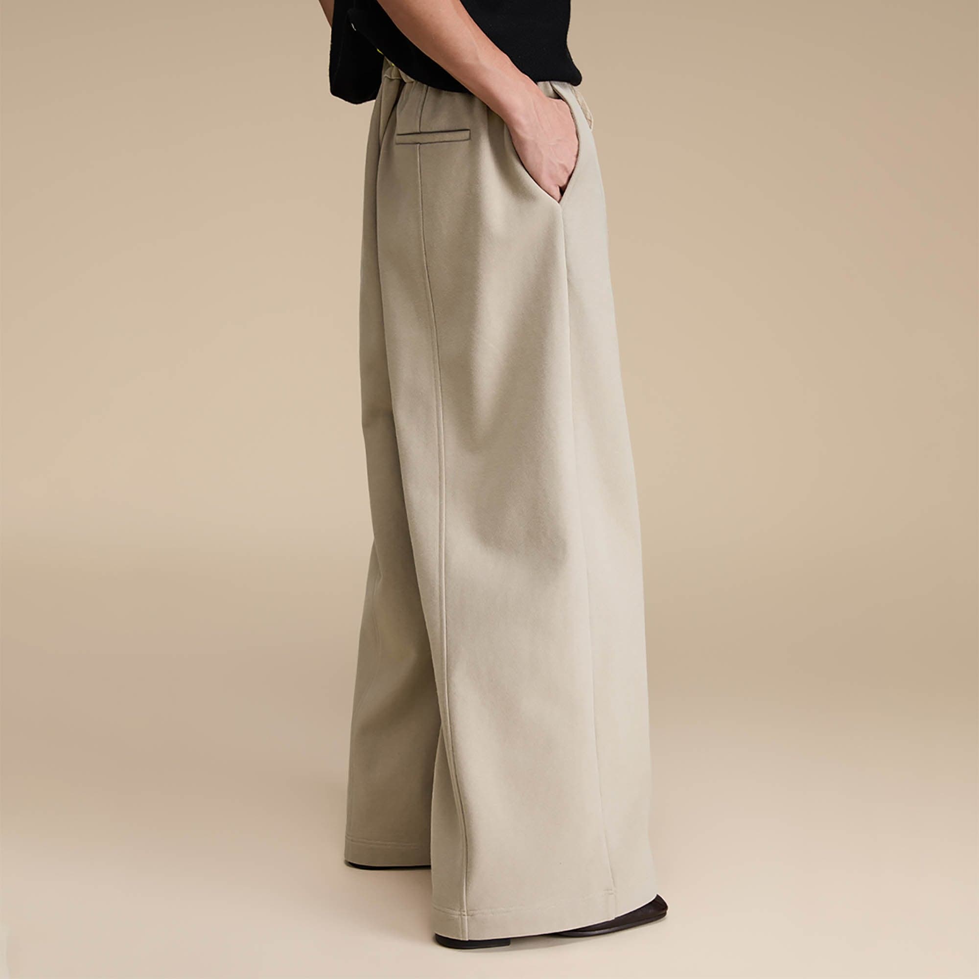 OPICLOTH Essential Fleece-Lined Spliced Wide-Leg Pants