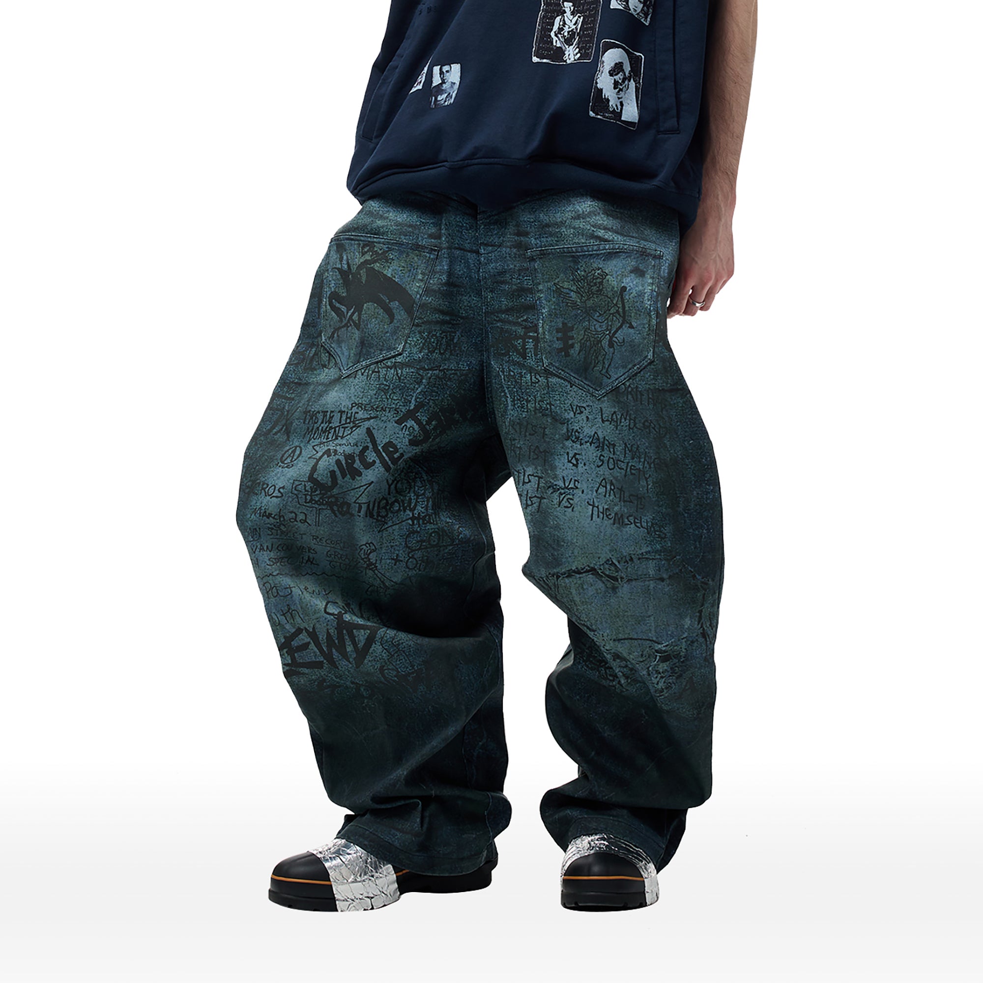 CYCYCY Dirty Wash Graffiti Baggy Jeans