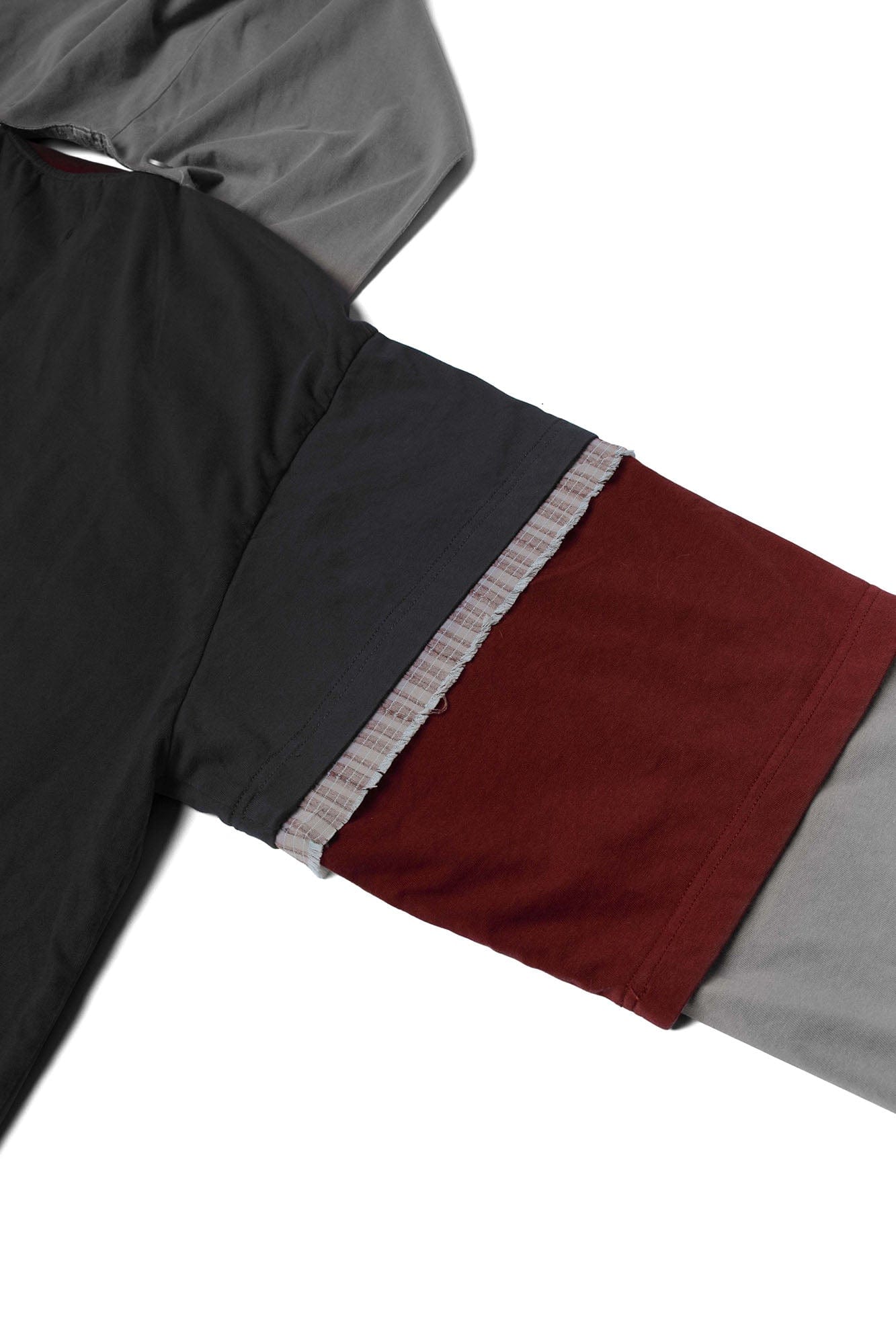 RELABEL Triple-Layer Detachable Striped Hood Long-Sleeve Tee Red, premium urban and streetwear designers apparel on PROJECTISR.com, RELABEL
