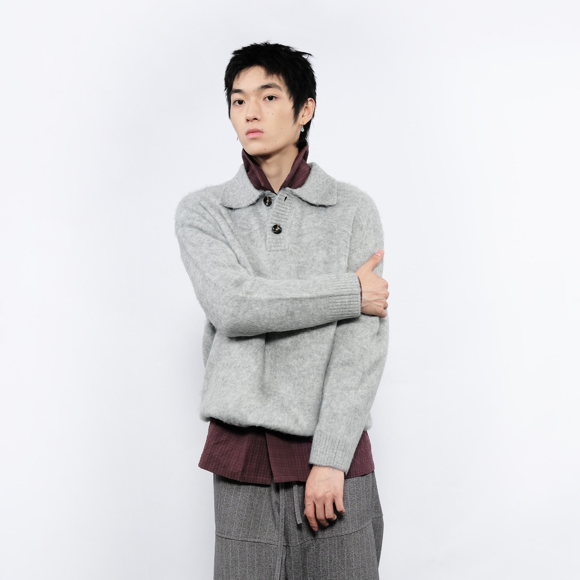 7440 37 1 Fluffy Half-Button Polo Sweater, premium urban and streetwear designers apparel on PROJECTISR.com, 7440 37 1