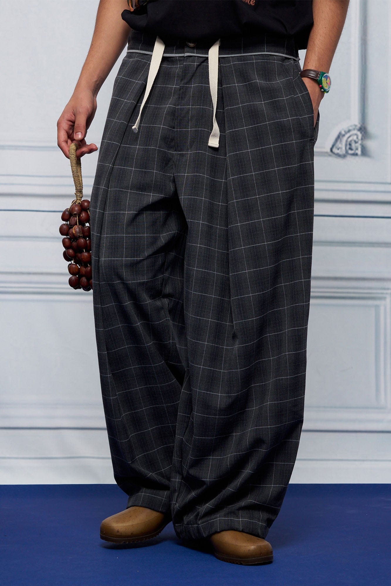 UNLIMITED MOTE Pleated Drawstring Wide-Leg Pants, premium urban and streetwear designers apparel on PROJECTISR.com, UNLIMITED MOTE