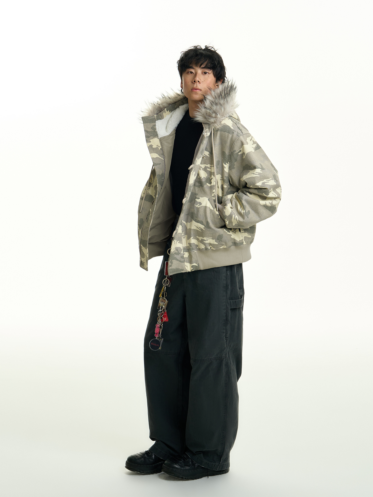 TGNS Detachable Fur-Collar Hooded Padded Parka