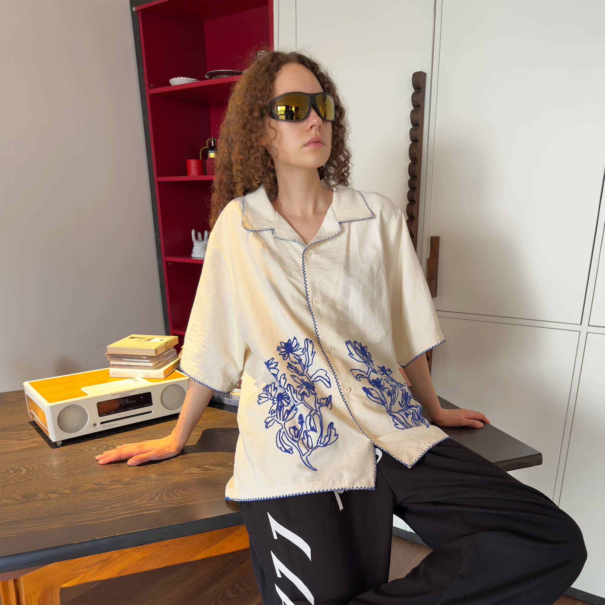MIICHOUS Floral Embroidered Short-Sleeve Shirt