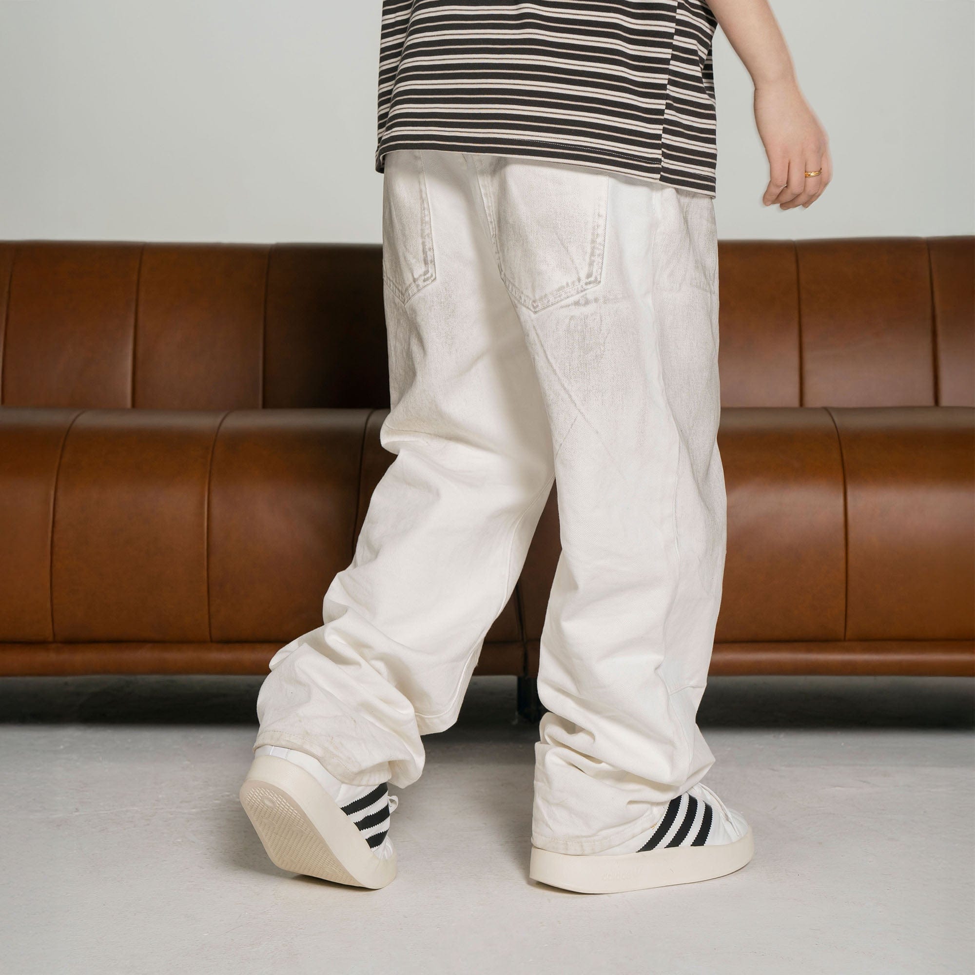 MAKEMORE Dirty-Fit Wide-Leg Denim Pants, premium urban and streetwear designers apparel on PROJECTISR.com, MAKEMORE