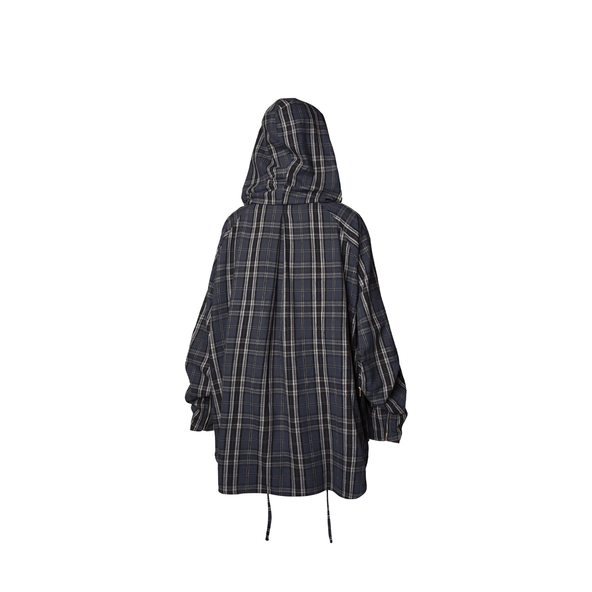 RELABEL Detachable Hood Multi-Zip Plaid Oversized Shirt