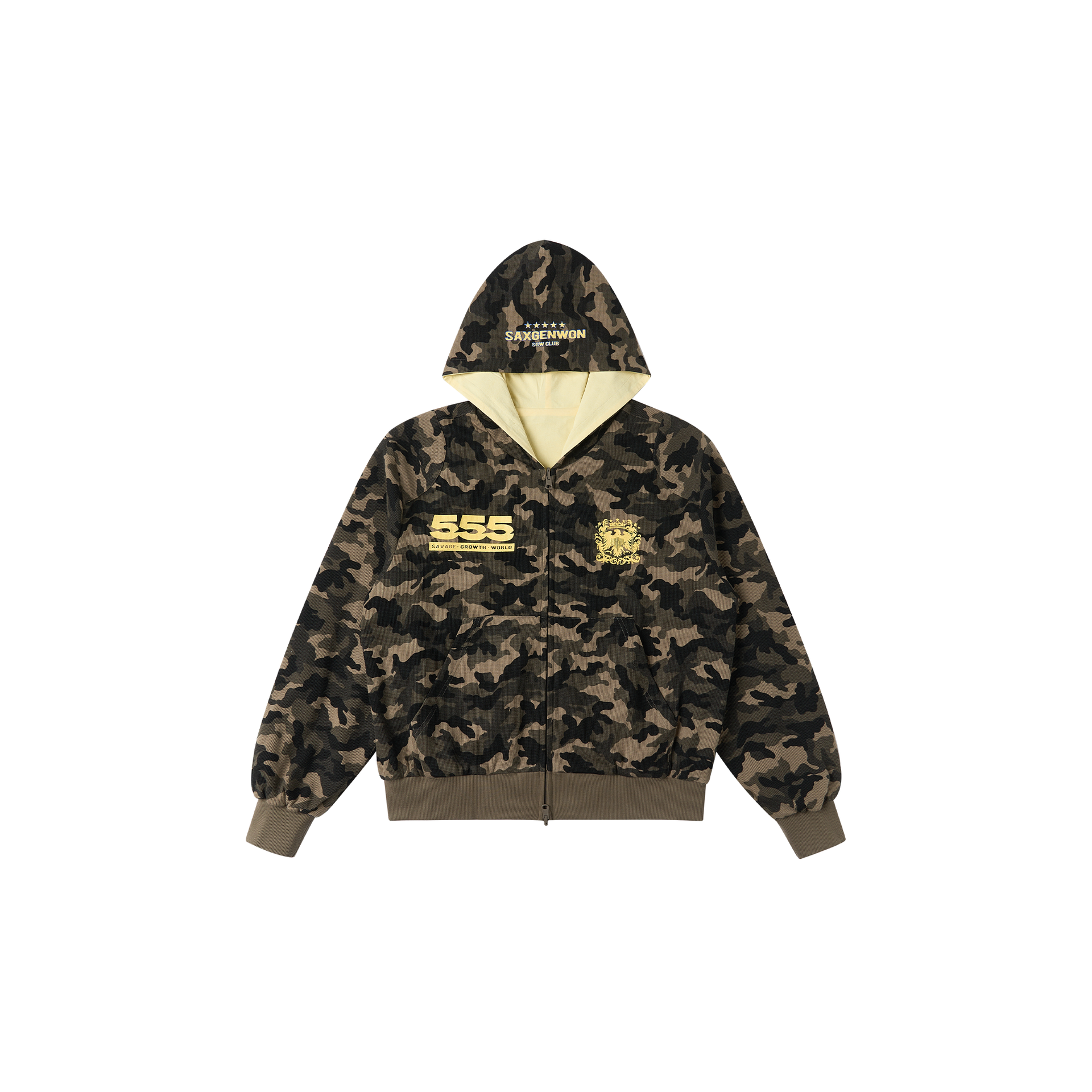 SAVAGEGROWTHWORLD Reversible Camo Waffle Hooded Jacket