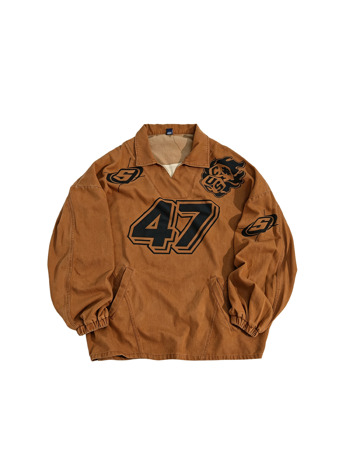 UUCSCC Washed Distressed Oversized V-Neck Sweatshirt