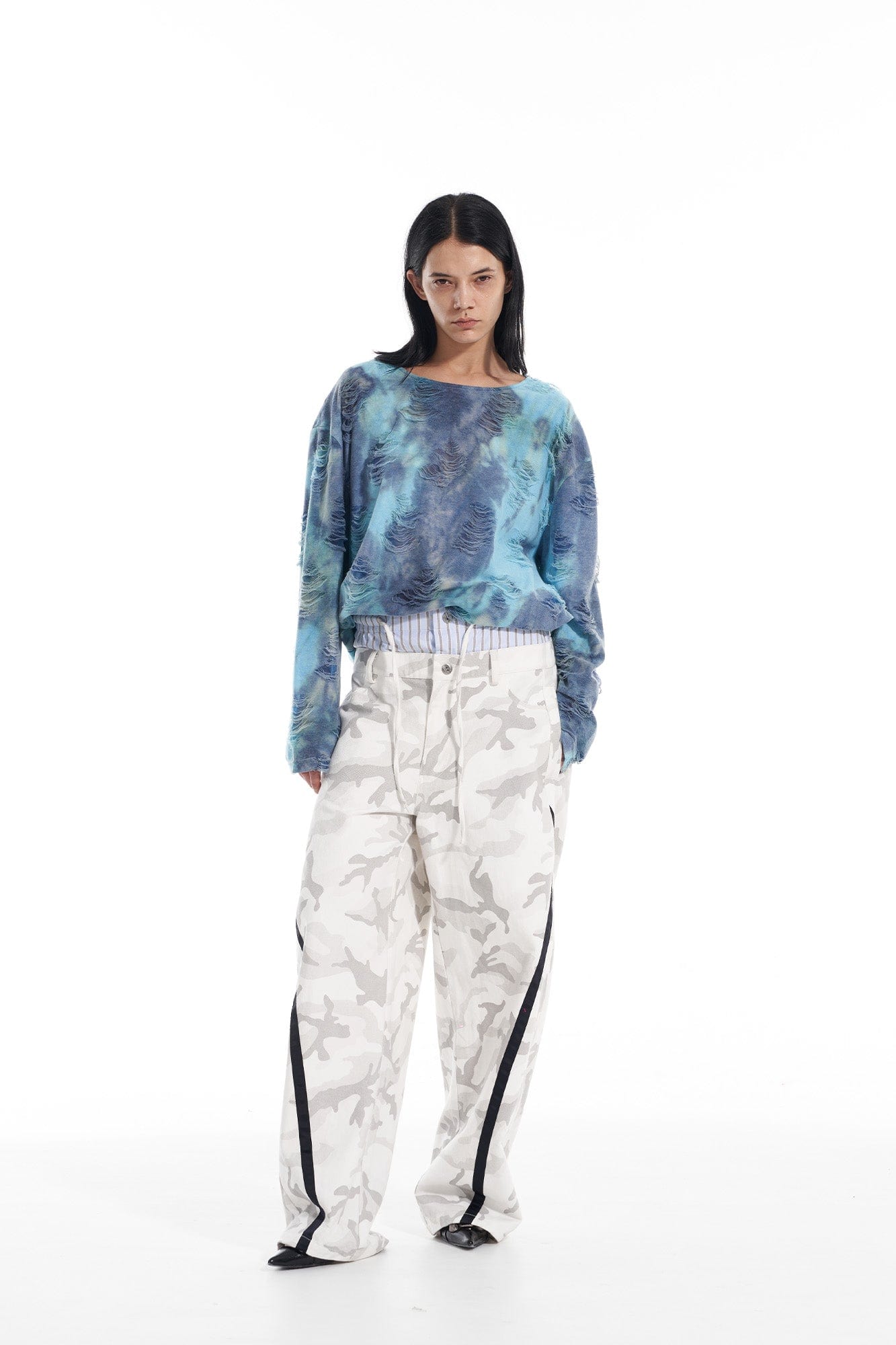 VANN VALRENCE Distressed Gradient Tie-Dye Long-Sleeve Tee, premium urban and streetwear designers apparel on PROJECTISR.com, VANN VALRENCE