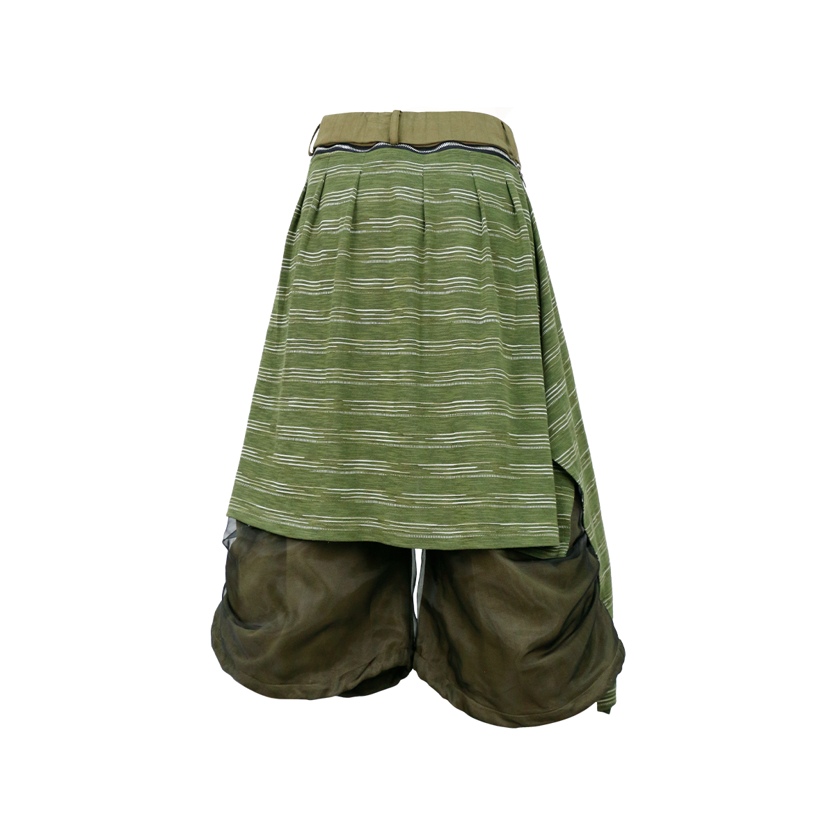 RELABEL Detachable Striped Drape Ruched Oversized Shorts Green, premium urban and streetwear designers apparel on PROJECTISR.com, RELABEL