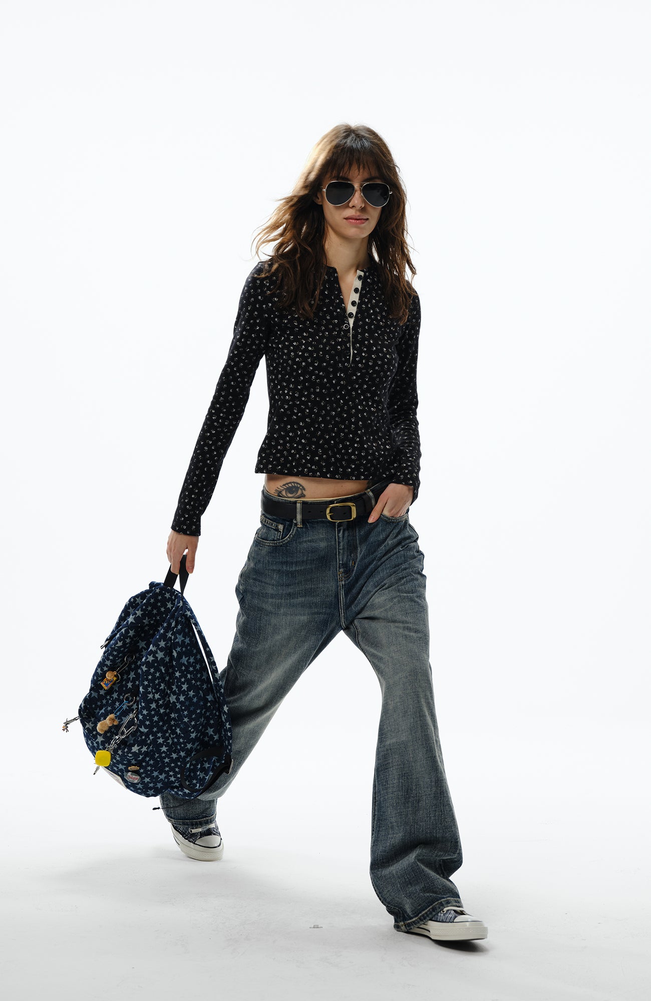 TRECLUB Multi-Eyelet Star Graphic Campus Backpack