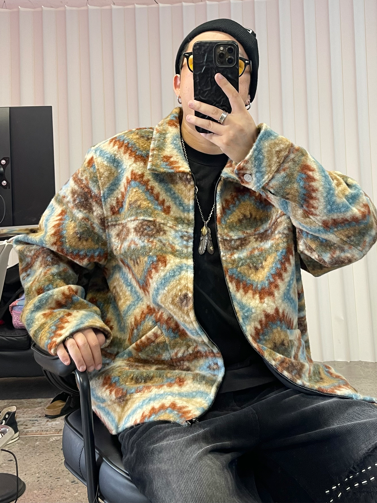 ME DA IGUAL Retro Tribal Jacquard Fleece Jacket