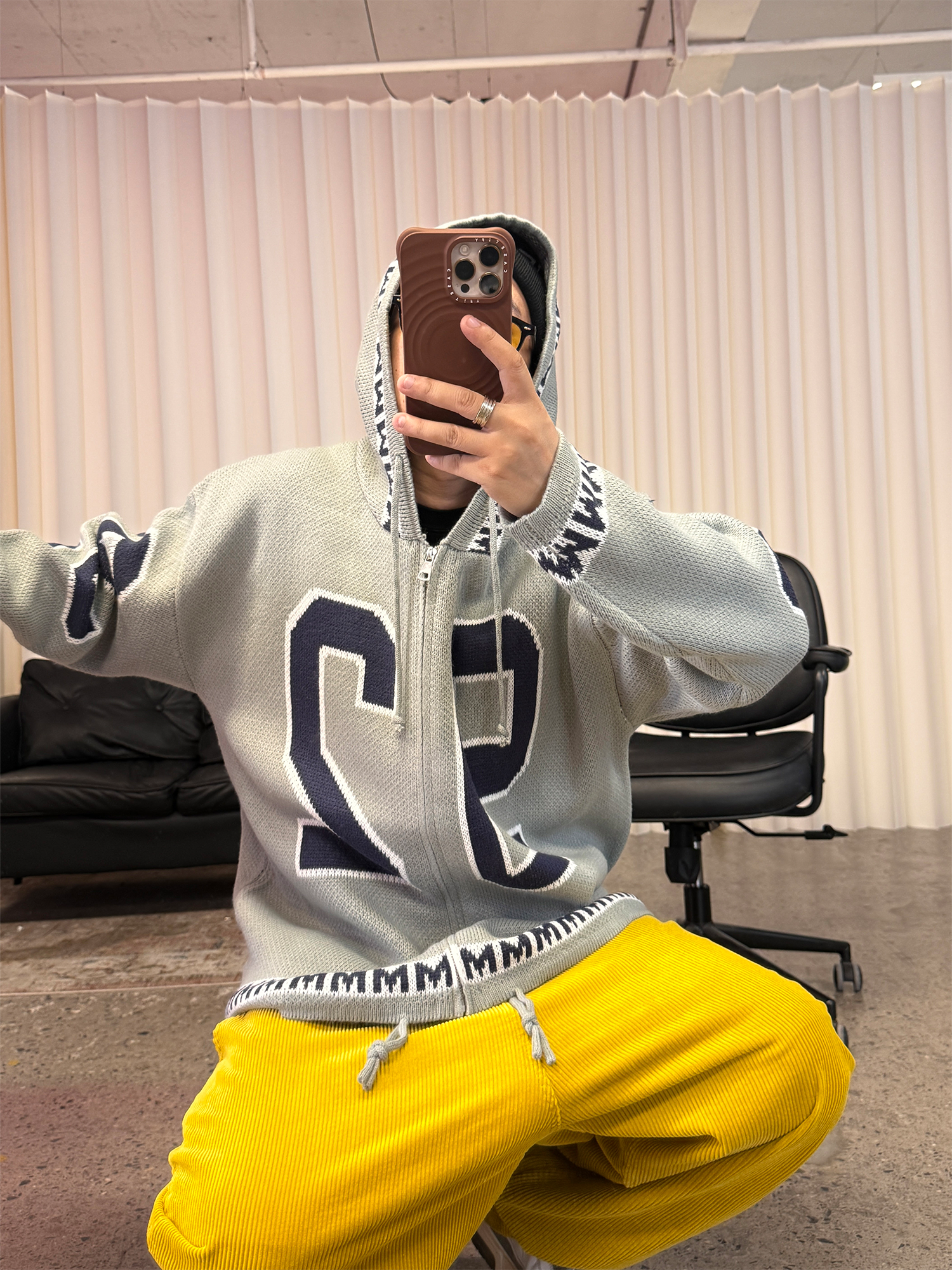 ME DA IGUAL Number-Jacquard Knit Zip Hoodie