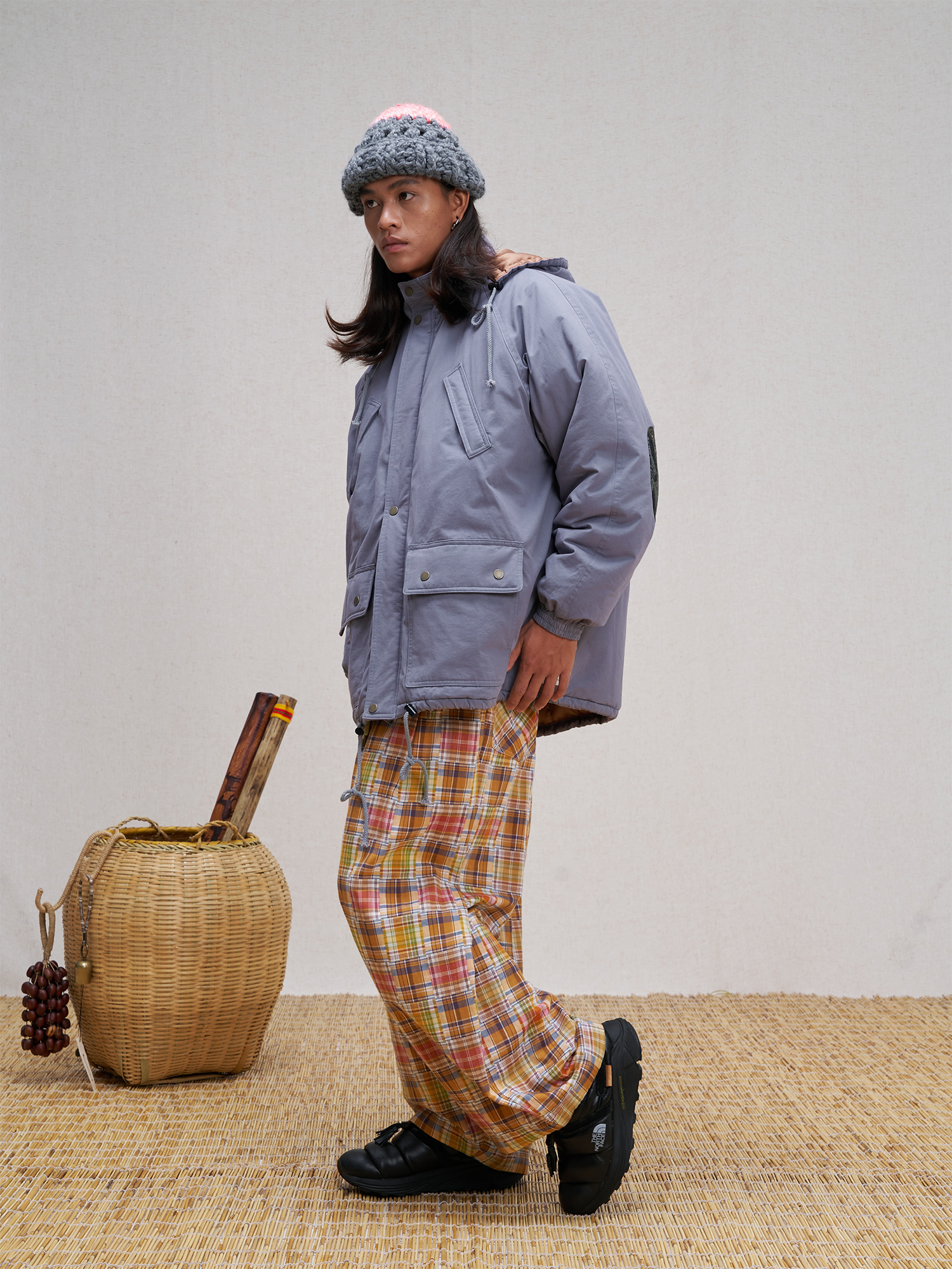 UNLIMITED MOTE Patchwork-Elbow Padded Utility Parka