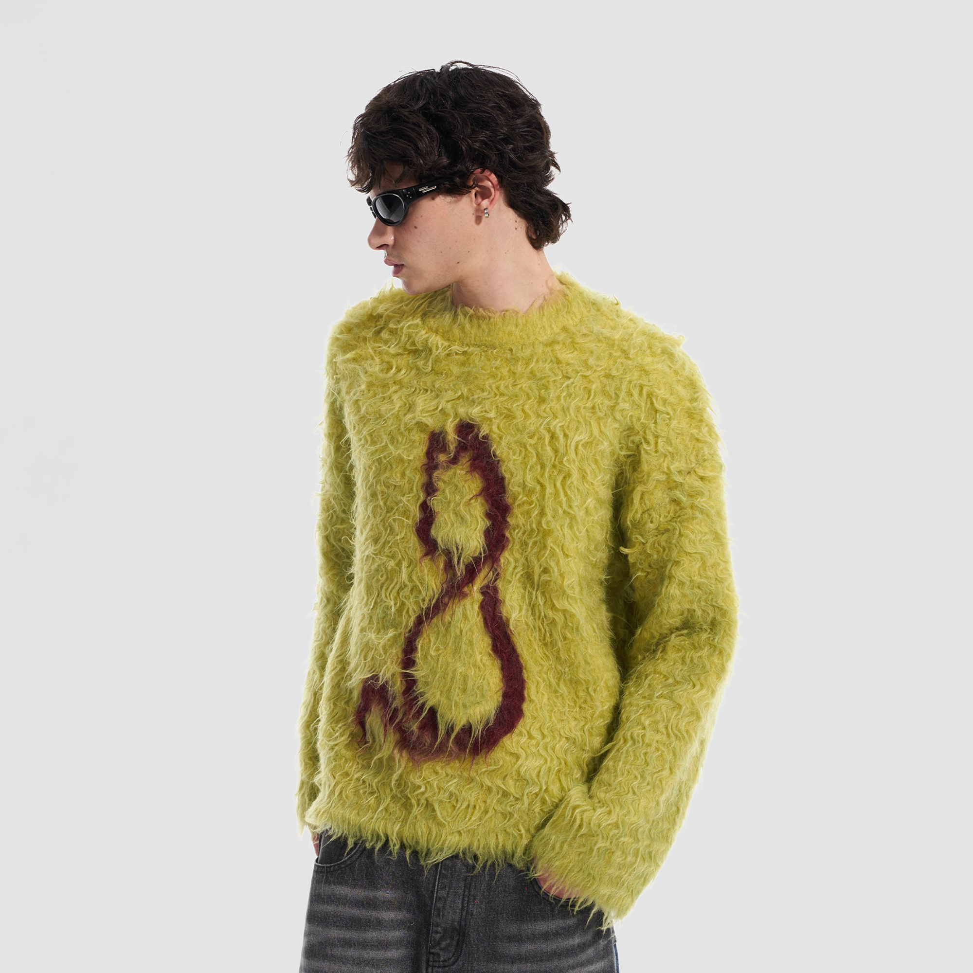 VANN VALRENCE Fuzzy Cat Intarsia Mohair Sweater