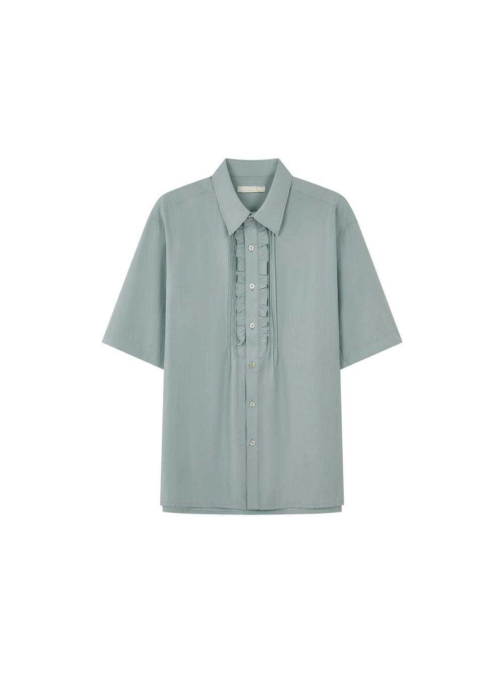 OPICLOTH Retro Pintuck Ruffle Modal Blend Half Shirt