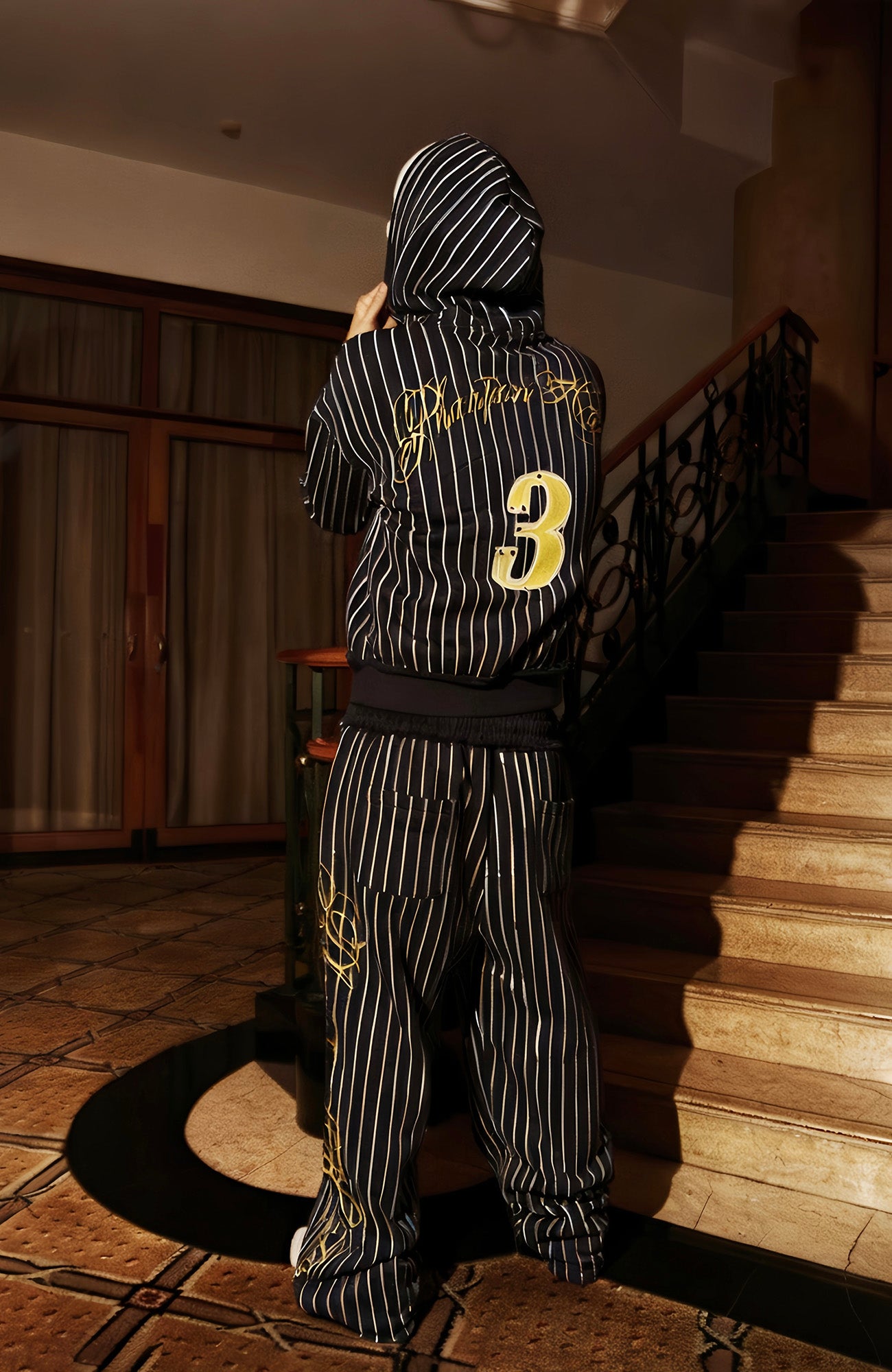 PHANTOMHUNTER Stripe Embroidered Studded Hoodie, premium urban and streetwear designers apparel on PROJECTISR.com, PHANTOMHUNTER