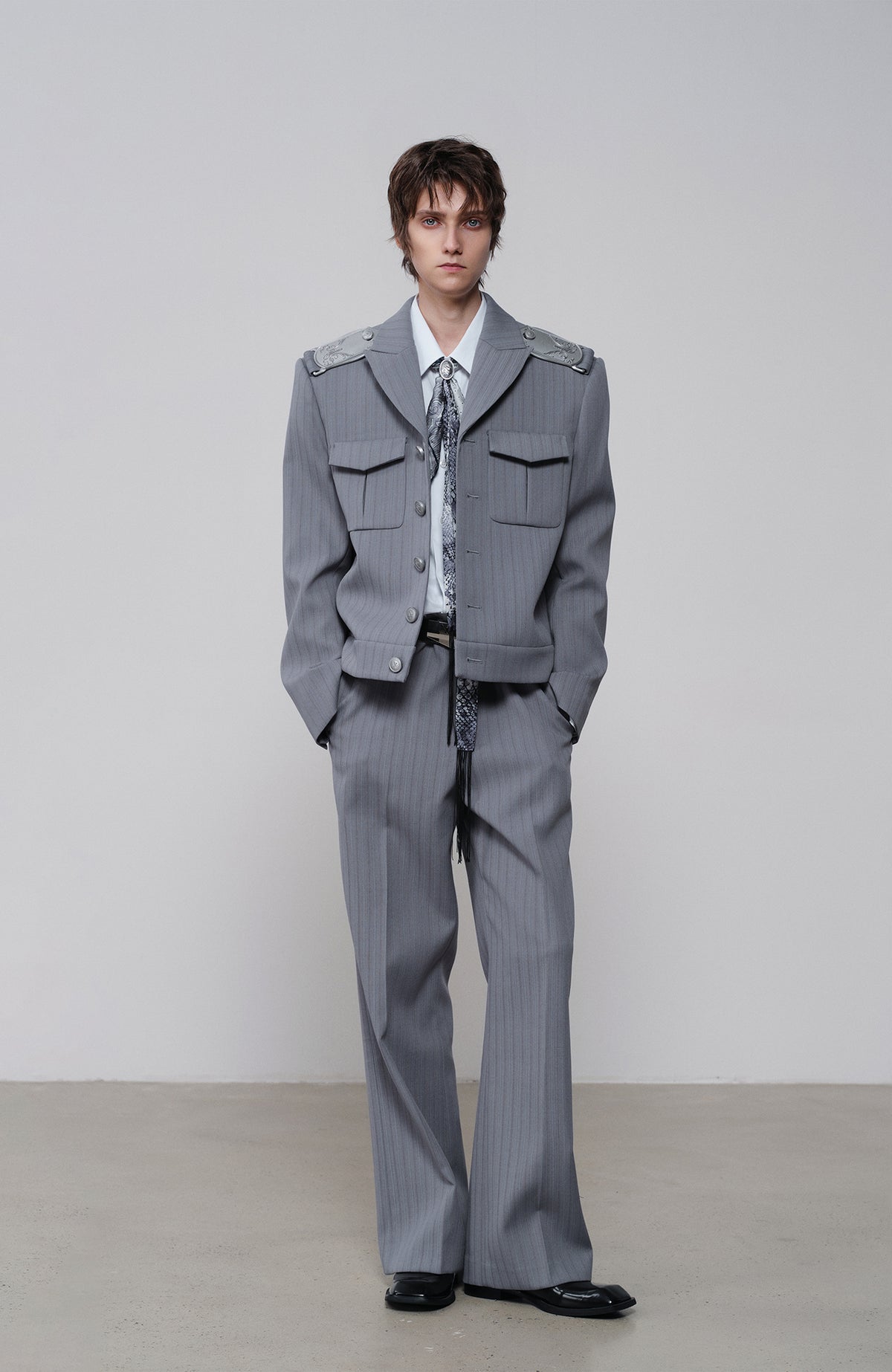 FACEONLAB Striped Epaulette Lapel Jacket