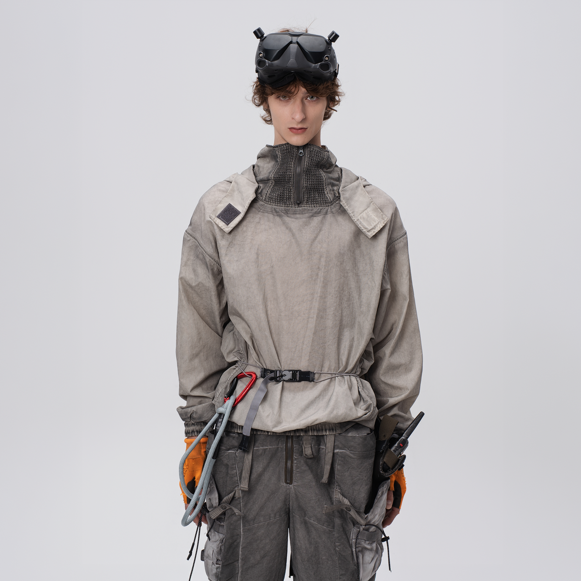 STEAM Distressed Zip-Up Detachable Hooded Jacket