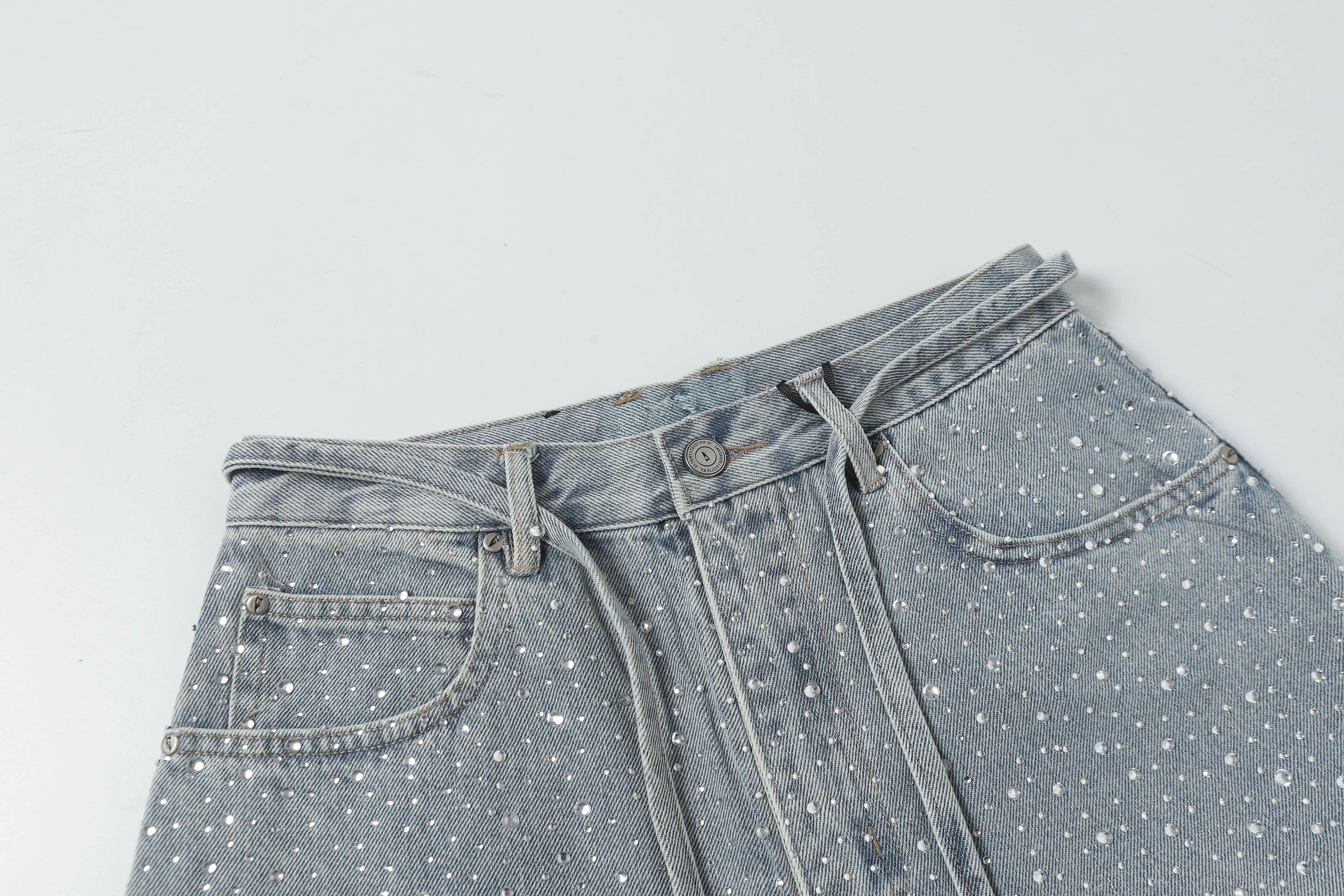 CLP Diamond Fringe Strap Belt Denim Shorts Blue