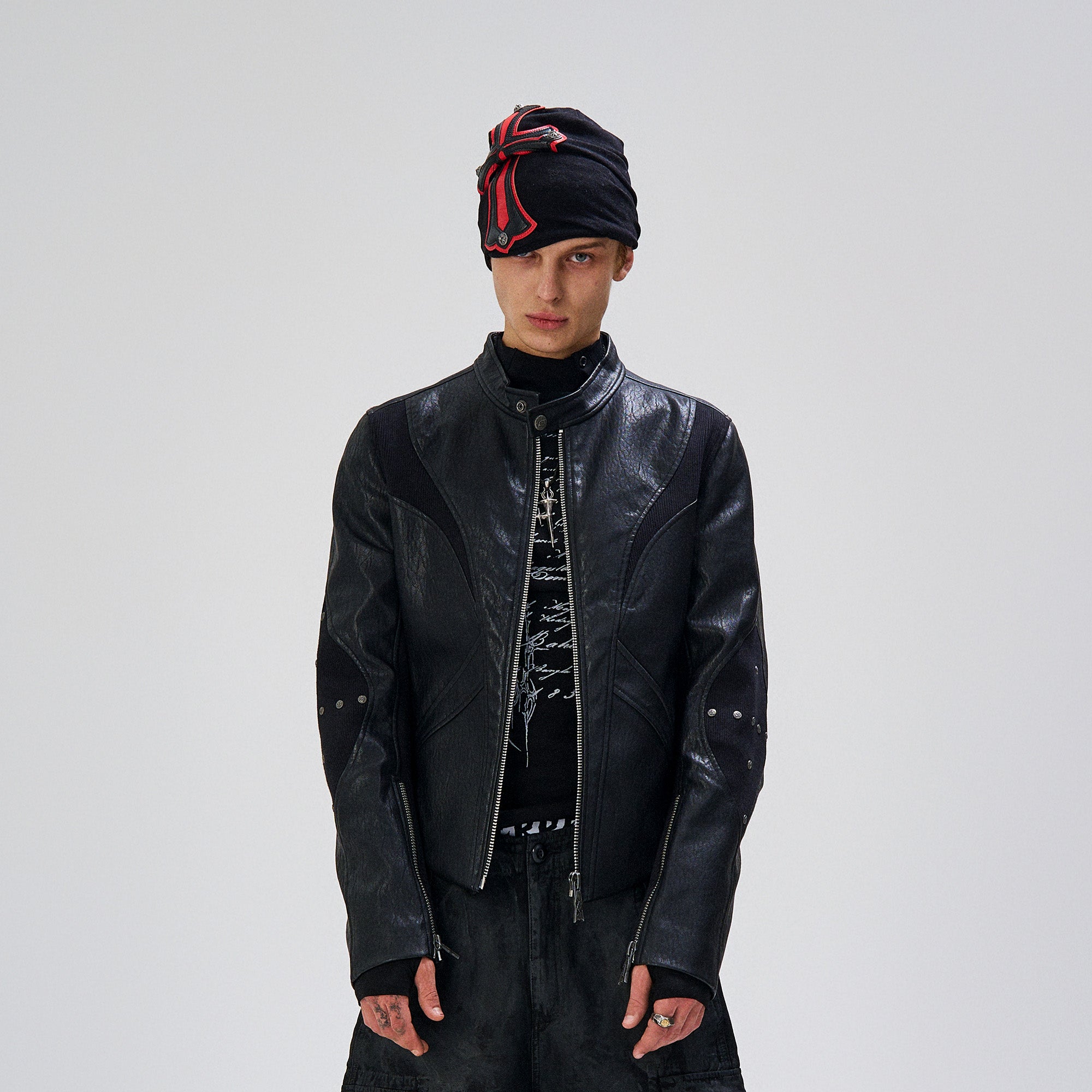 FLYERRER Structured Panel Faux Leather Biker Jacket, premium urban and streetwear designers apparel on PROJECTISR.com, FLYERRER