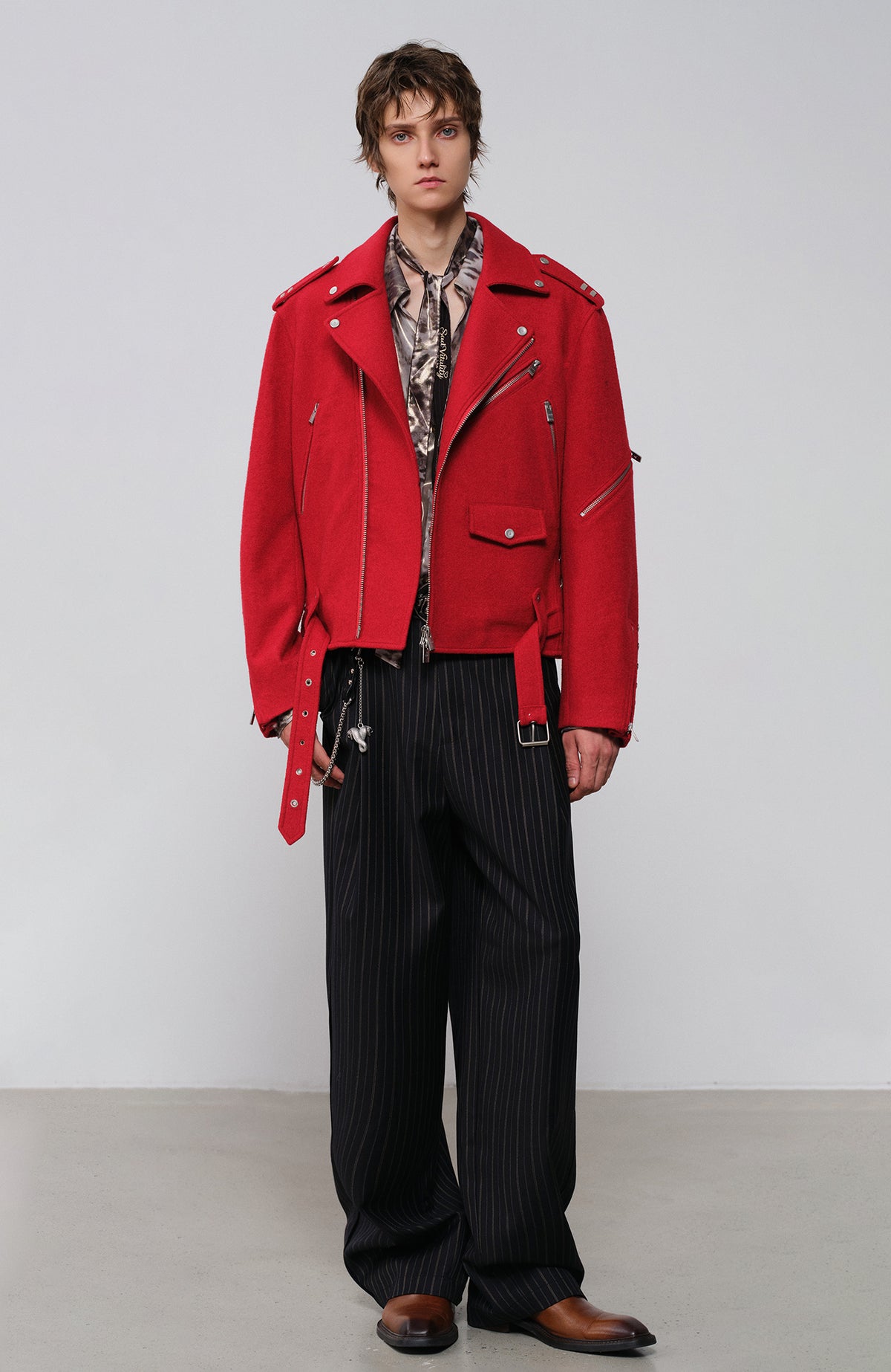 FACEONLAB Wool-Blend Badge Biker Jacket