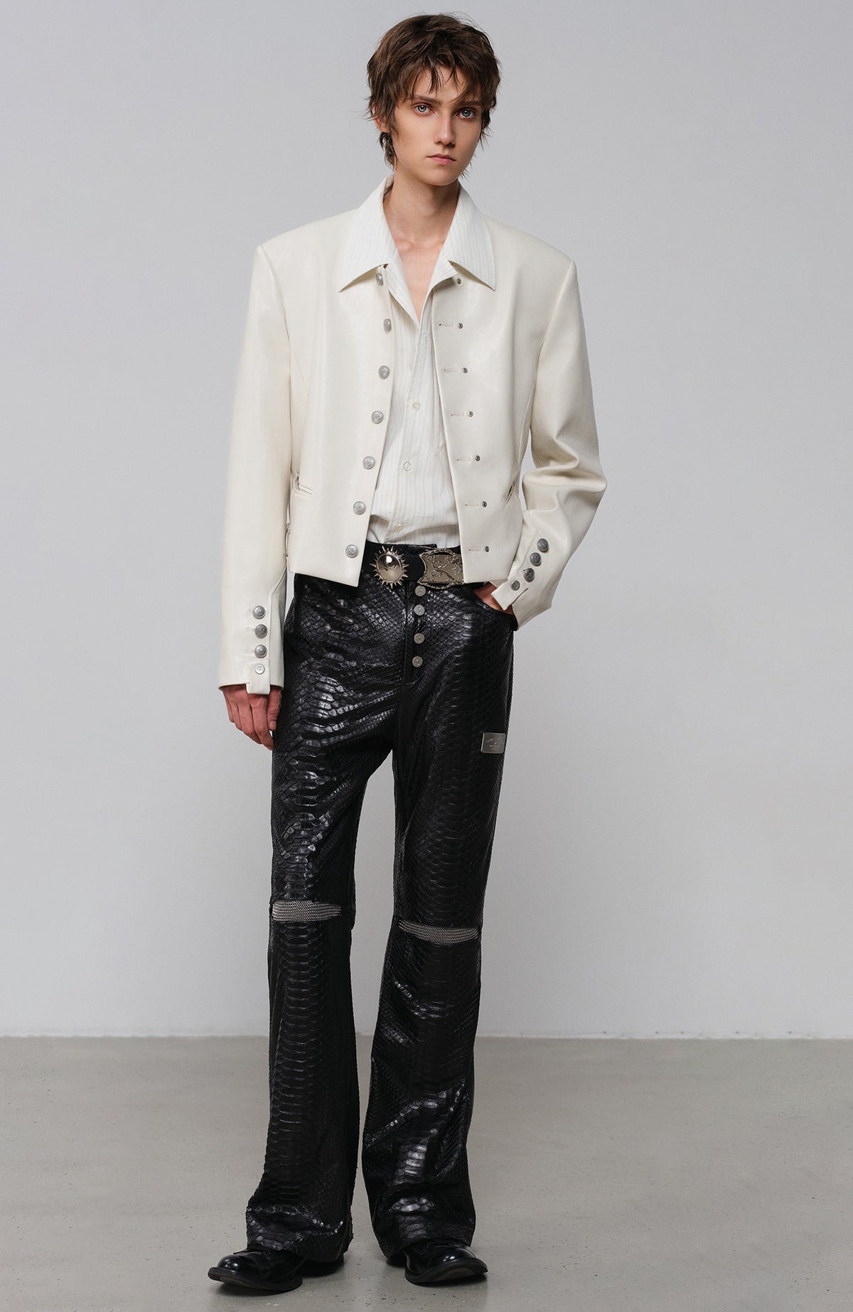 FACEONLAB Faux Leather Stand-Collar Biker Jacket