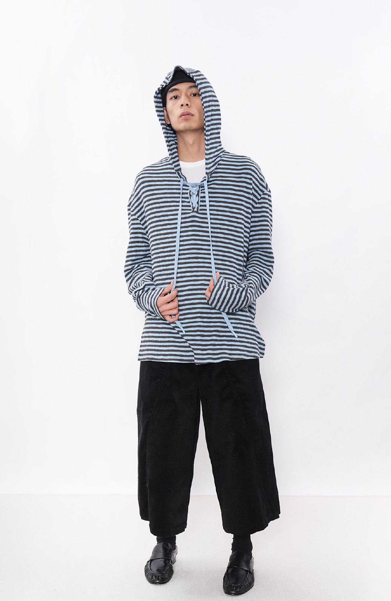 7440 37 1 Striped Lace-Up Hoodie Tee, premium urban and streetwear designers apparel on PROJECTISR.com, 7440 37 1