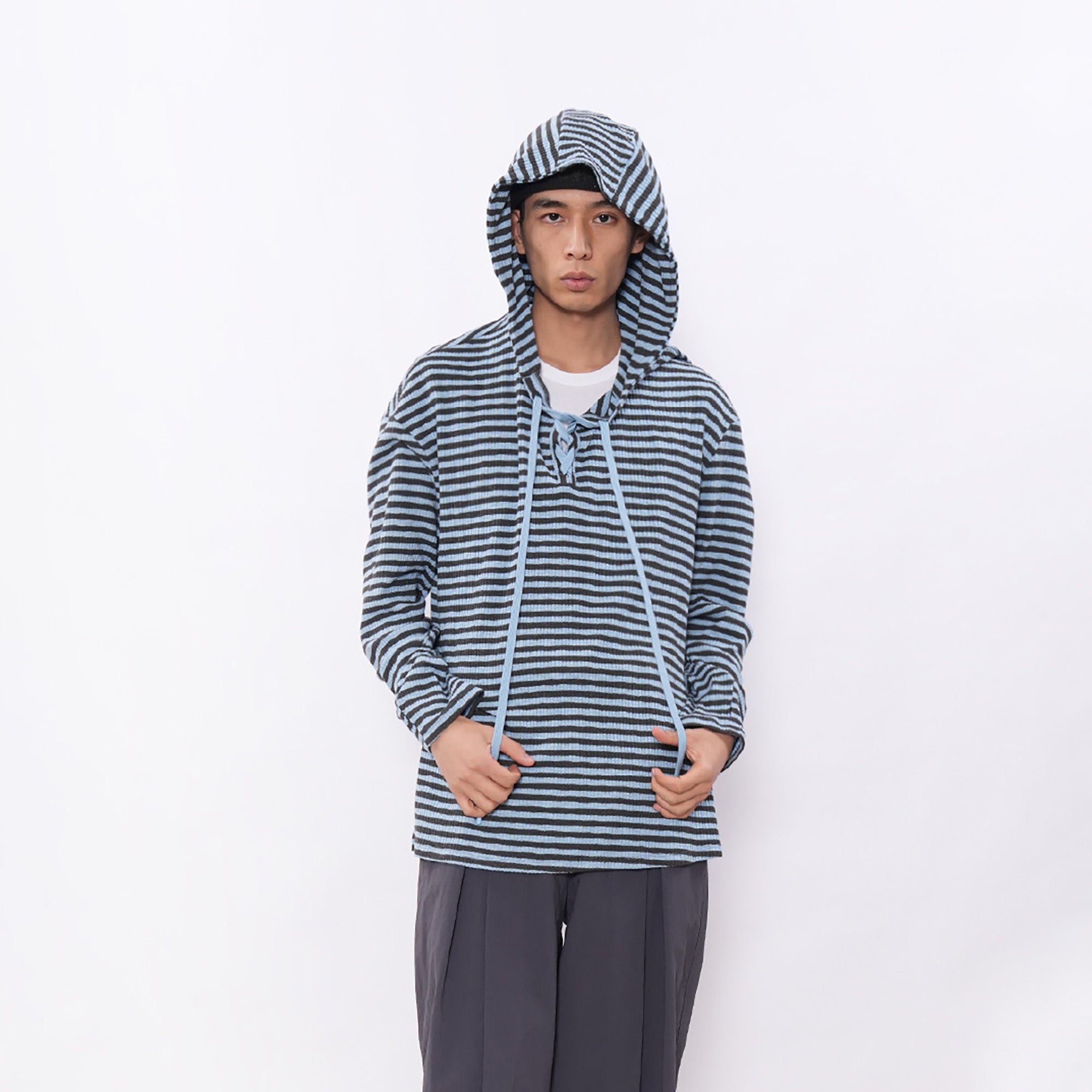 7440 37 1 Striped Lace-Up Hoodie Tee, premium urban and streetwear designers apparel on PROJECTISR.com, 7440 37 1