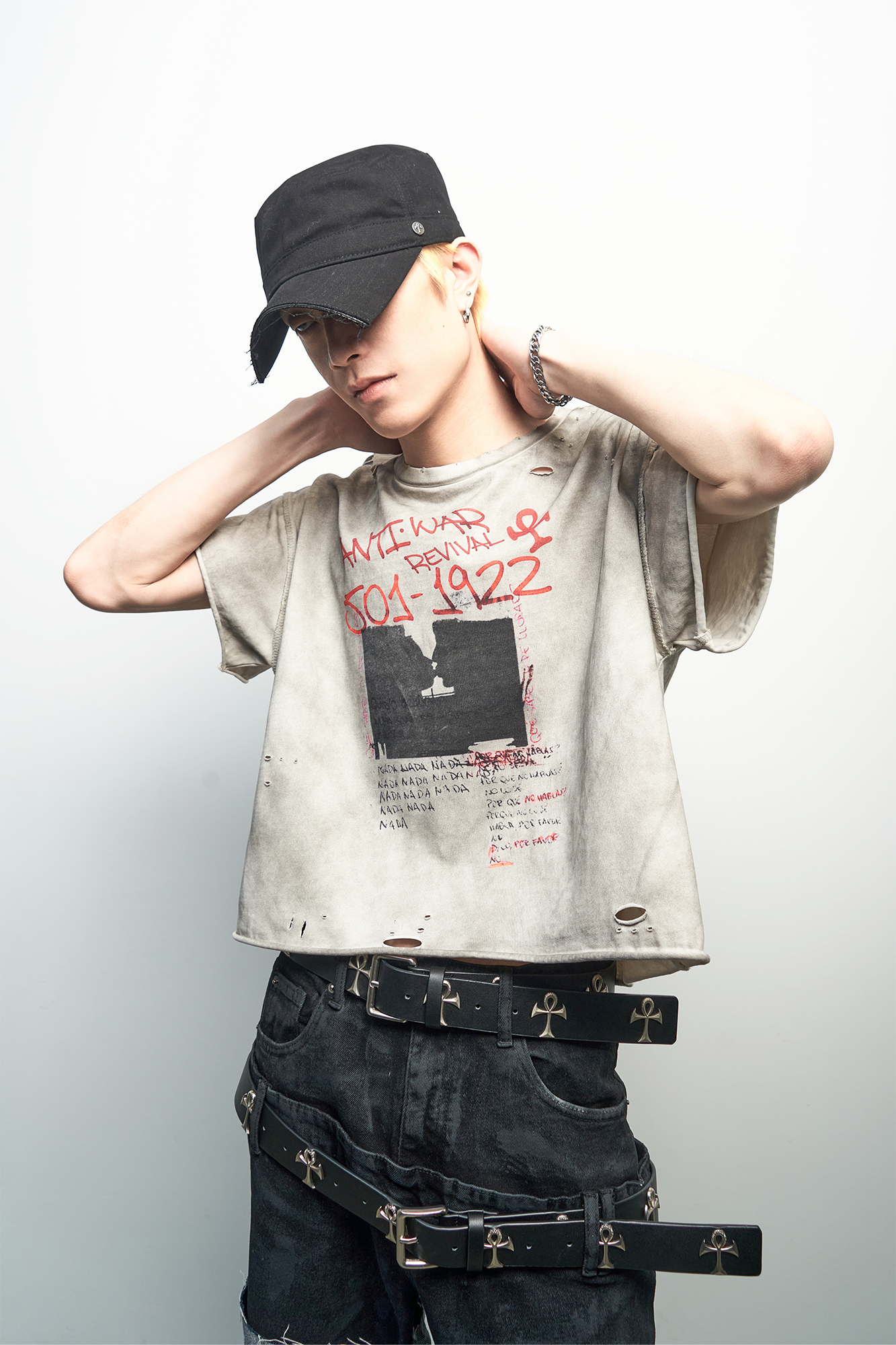 ANTI WAR REVIVAL Distressed Graffiti Washed T-Shirt
