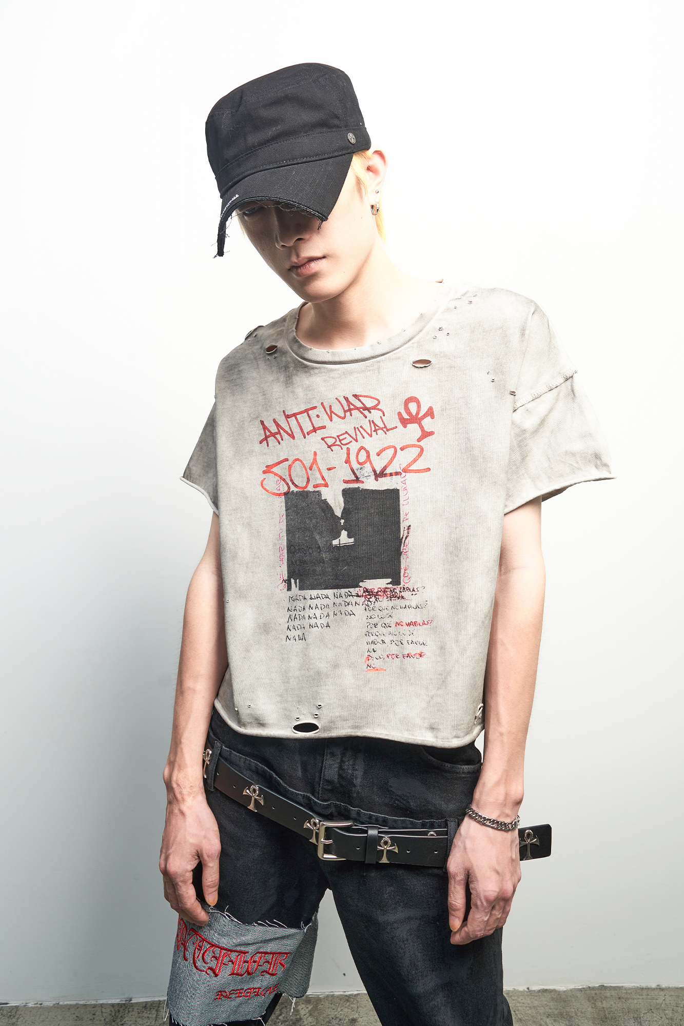ANTI WAR REVIVAL Distressed Graffiti Washed T-Shirt