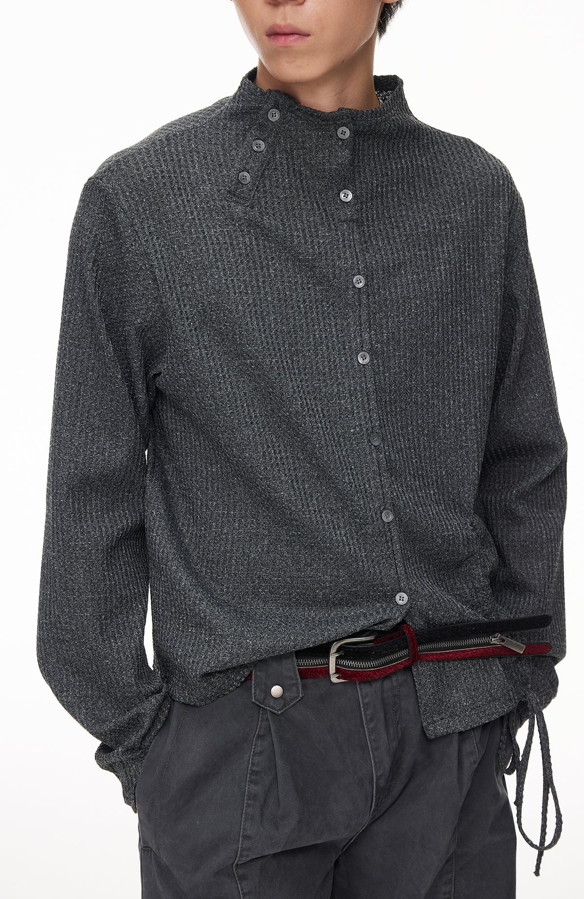 BOTANICA Drawstring Mock-Neck Long-Sleeve Tee