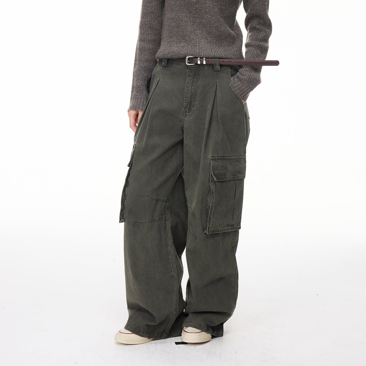 BOTANICA Washed Double-Pleat Multi-Pocket Wide-Leg Pants