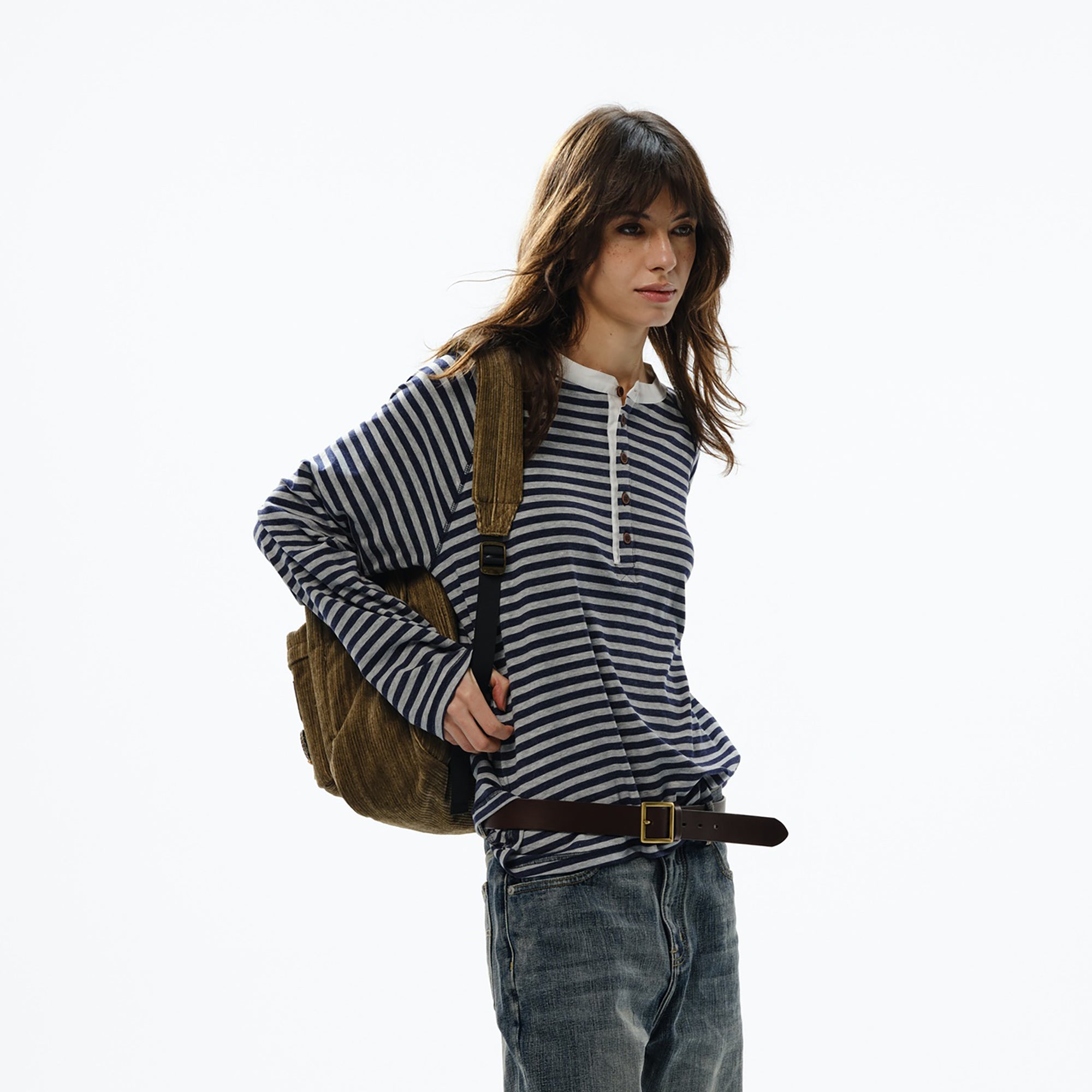 TRECLUB Retro Stripe Long-Sleeve Henley Tee, premium urban and streetwear designers apparel on PROJECTISR.com, TRECLUB