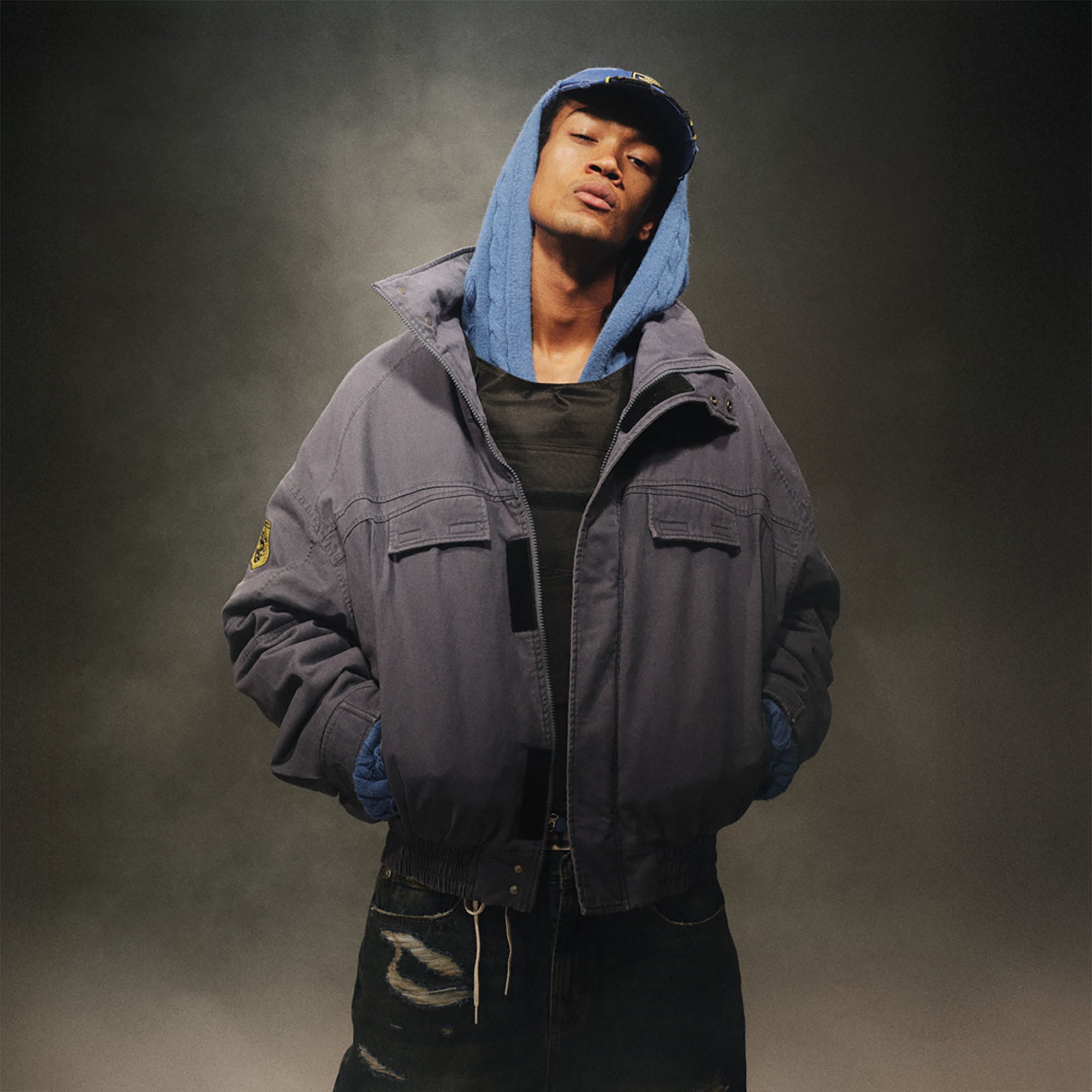 TRECLUB Washed Faux Fur Lined Bomber Jacket