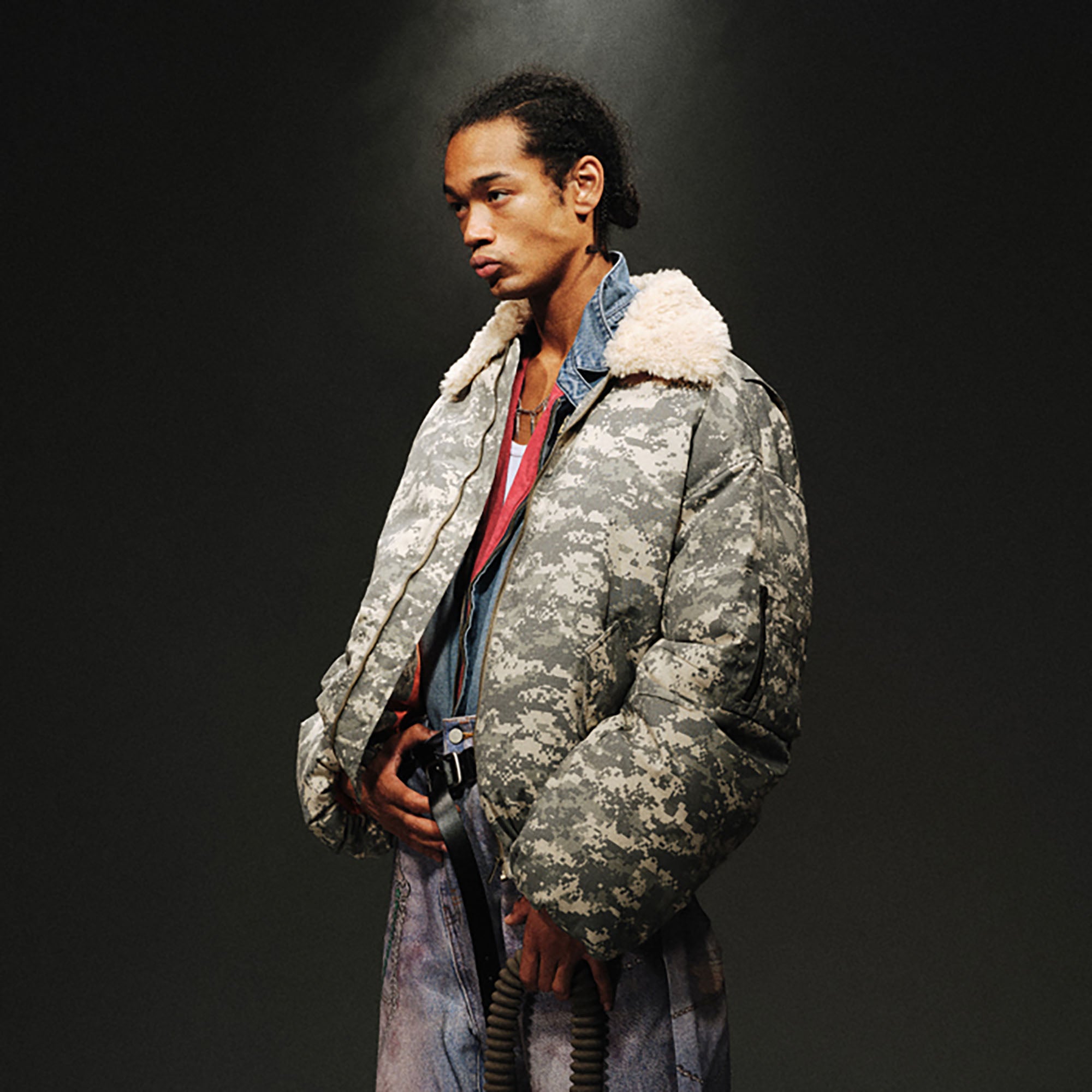 TRECLUB Detachable Collar Camo Puffer Jacket