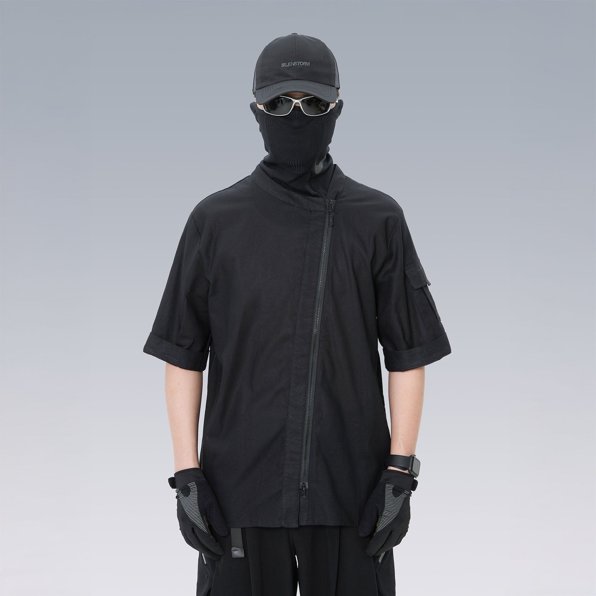 SILENSTORM Asymmetrical Zip Ramie Utility Shirt, premium urban and streetwear designers apparel on PROJECTISR.com, SILENSTORM