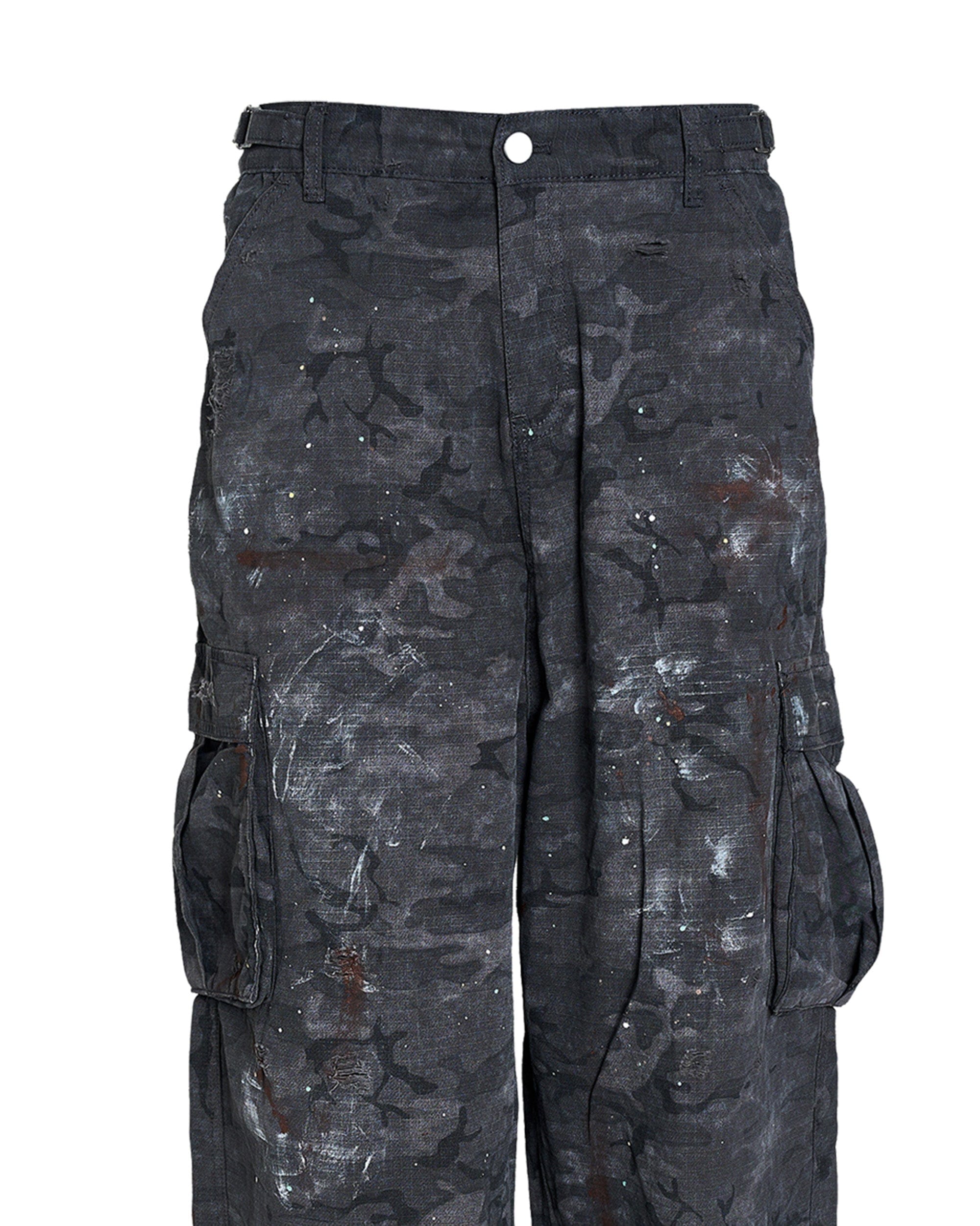 STEEPC Ink-Splashed Camo Cargo Pants Black