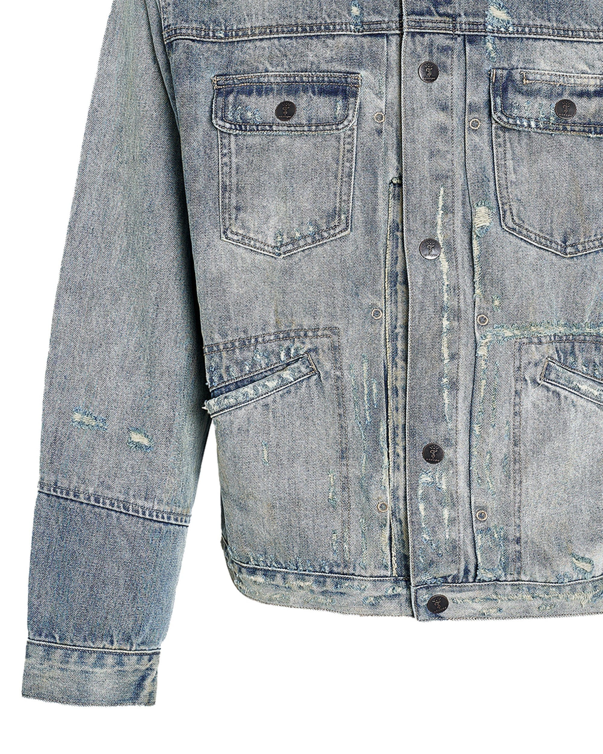 STEEPC Washed Multi Pockets Distressed Denim Jacket