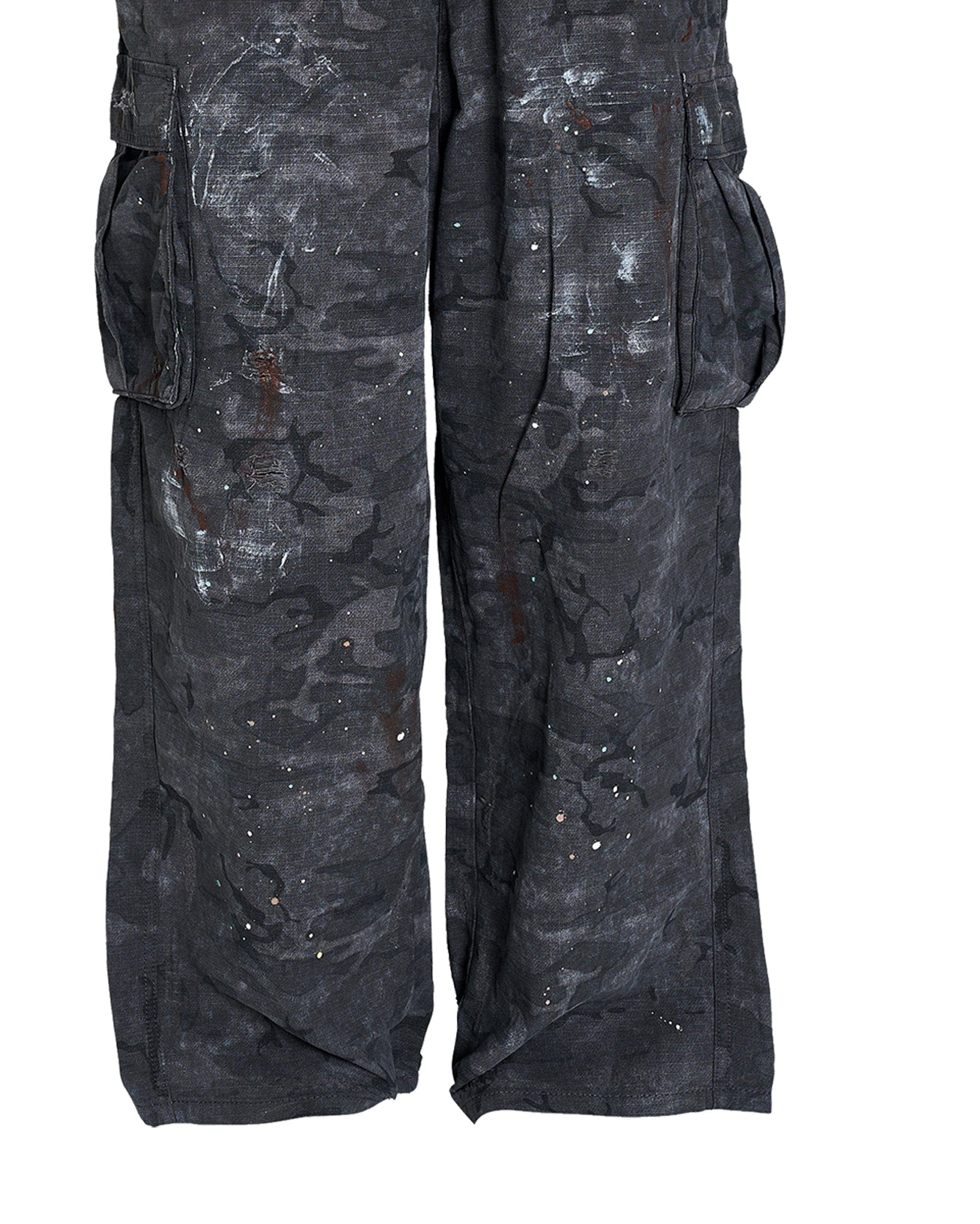 STEEPC Ink-Splashed Camo Cargo Pants Black