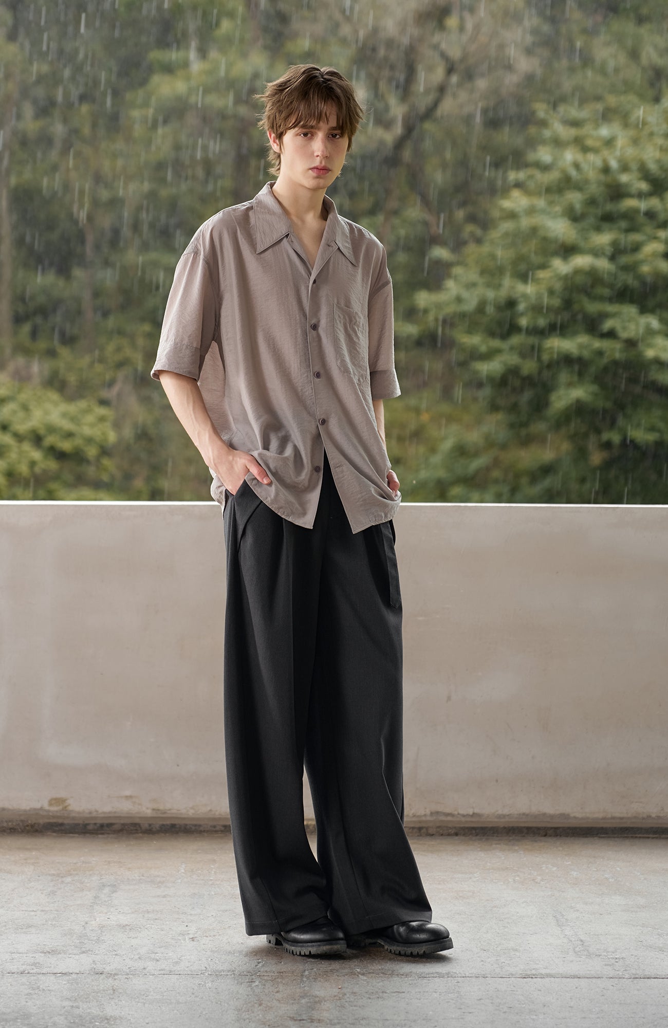 MOITIEDEPETALE Minimal Wrap Belt Curved-Leg Trousers