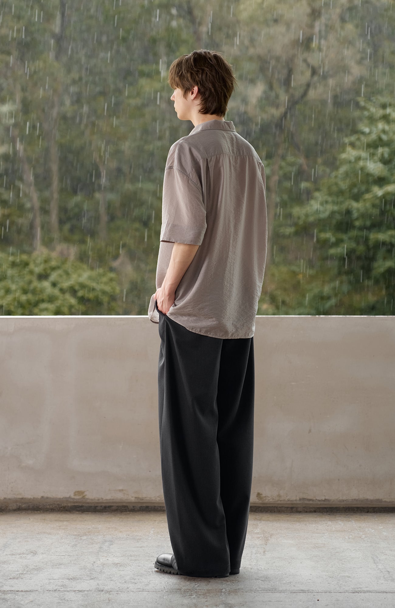 MOITIEDEPETALE Minimal Wrap Belt Curved-Leg Trousers