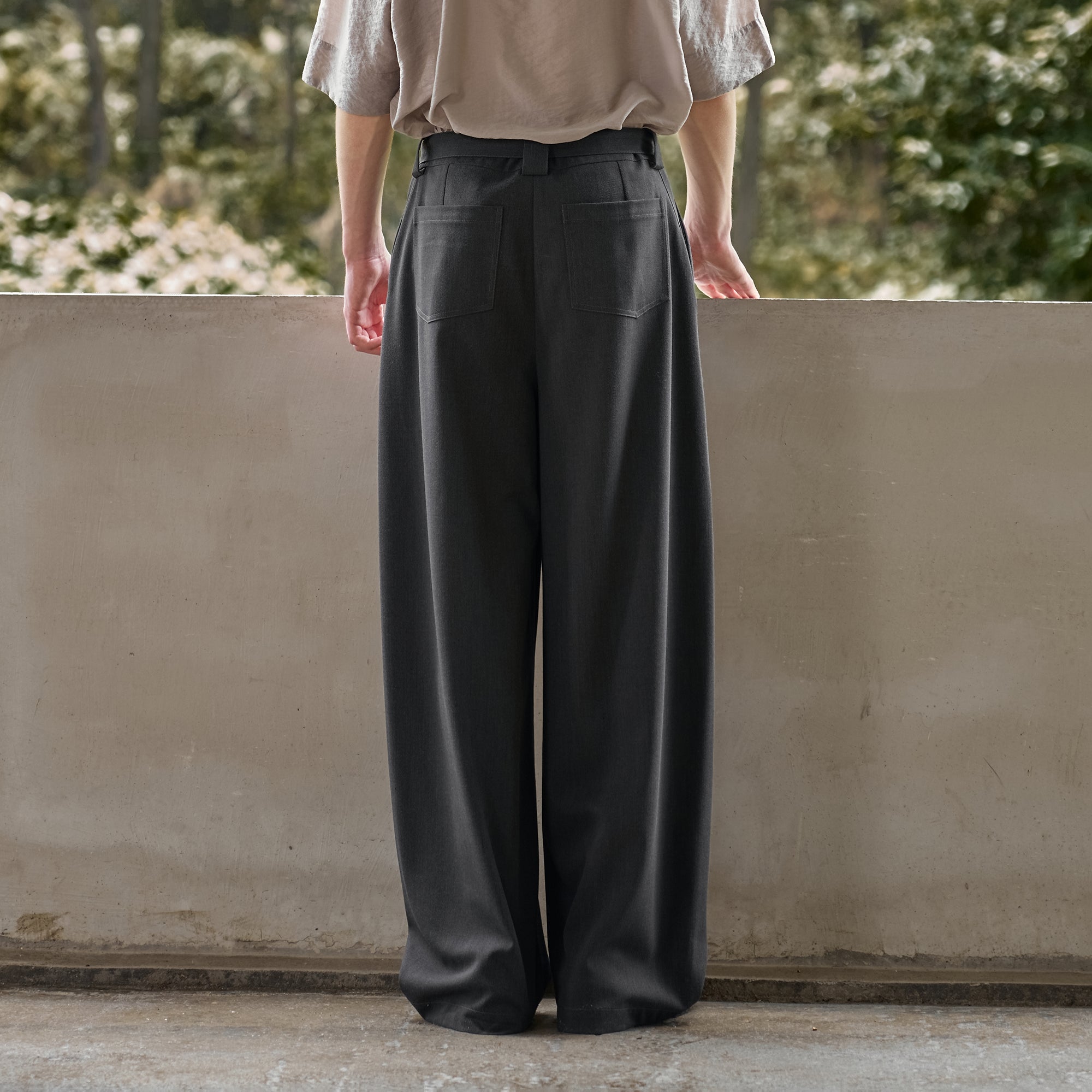 MOITIEDEPETALE Minimal Wrap Belt Curved-Leg Trousers