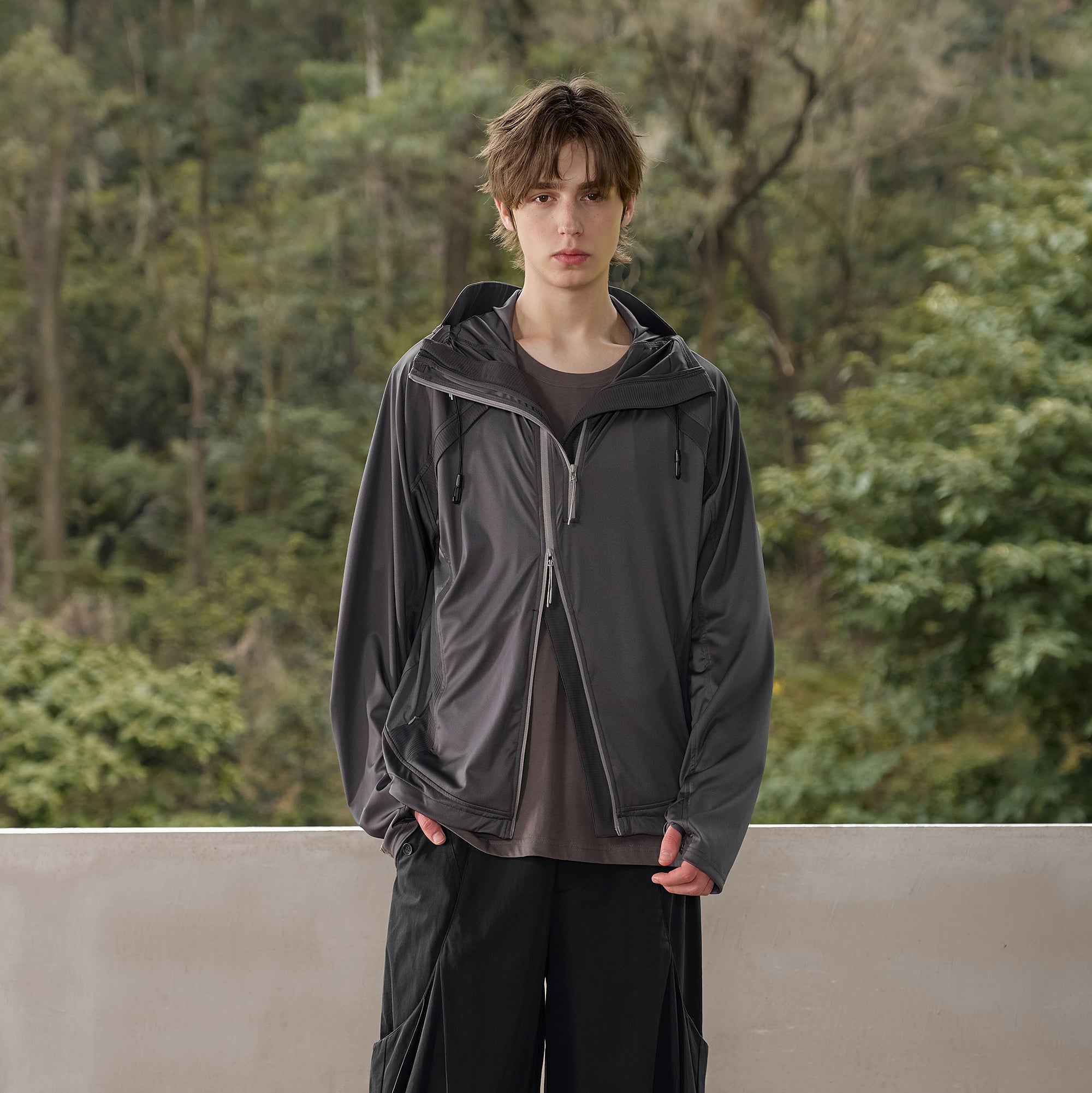 MOITIEDEPETALE Dual-Zip Cooling UV Protection Hooded Jacket