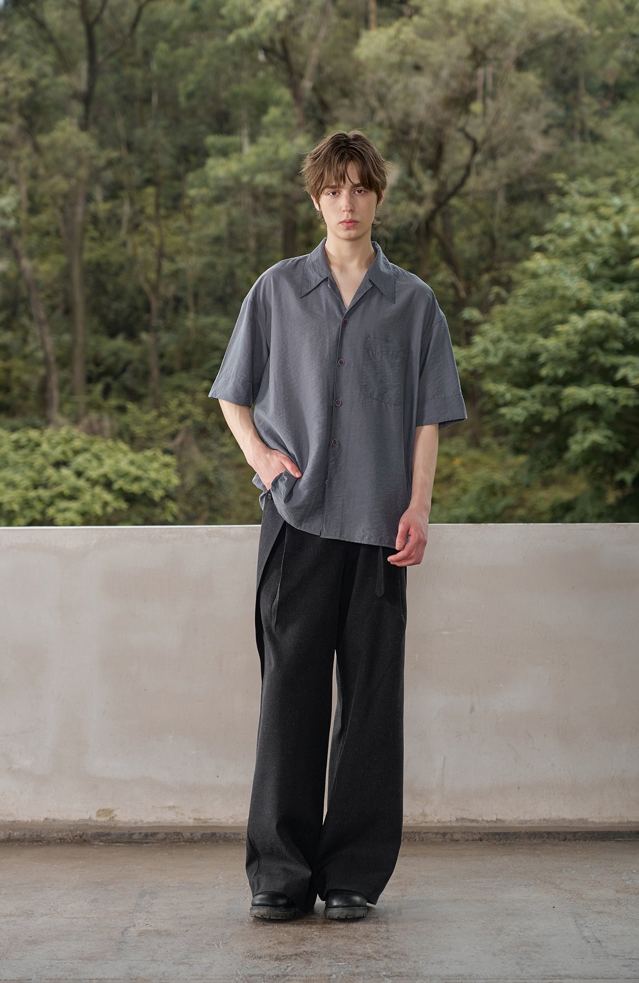 MOITIEDEPETALE Linen-Blend Wrap Belt Curved-Leg Trousers
