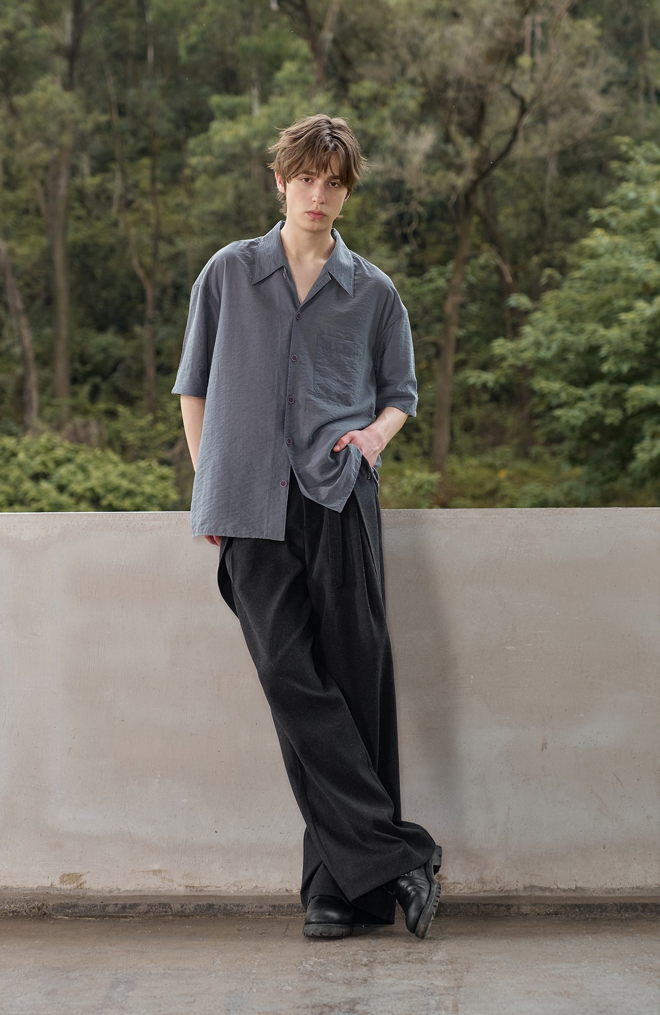 MOITIEDEPETALE Linen-Blend Wrap Belt Curved-Leg Trousers