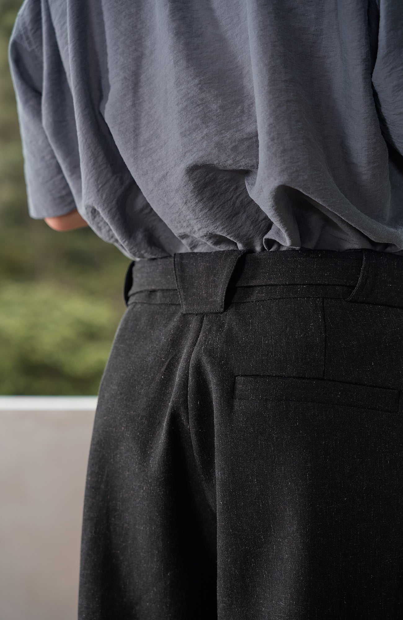 MOITIEDEPETALE Linen-Blend Wrap Belt Curved-Leg Trousers